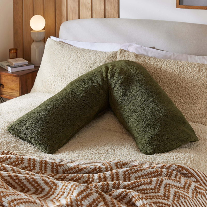 Dunelm Teddy Bear Olive Green V Shaped Pillowcase Teddy Olive by Dunelm