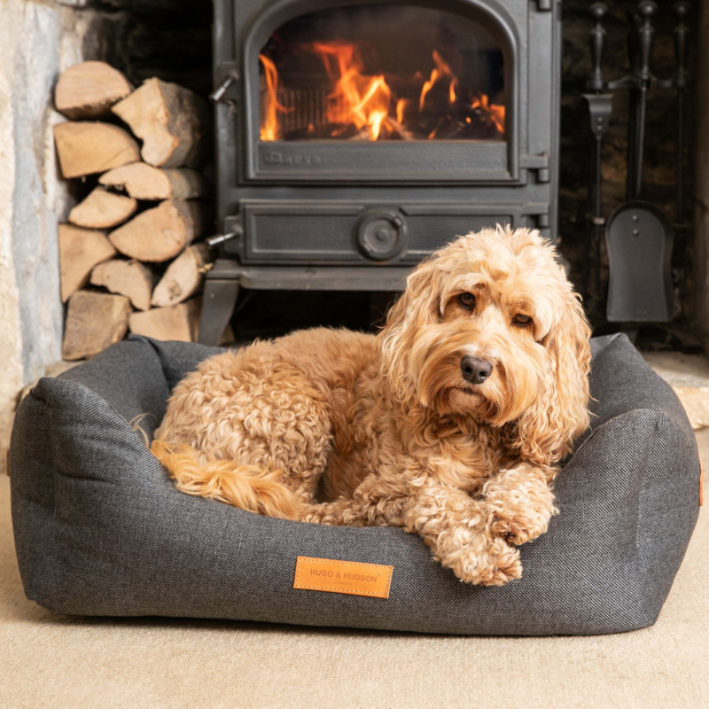 Hugo & Hudson Luxury Box Dog Bed Dark Grey by Dunelm