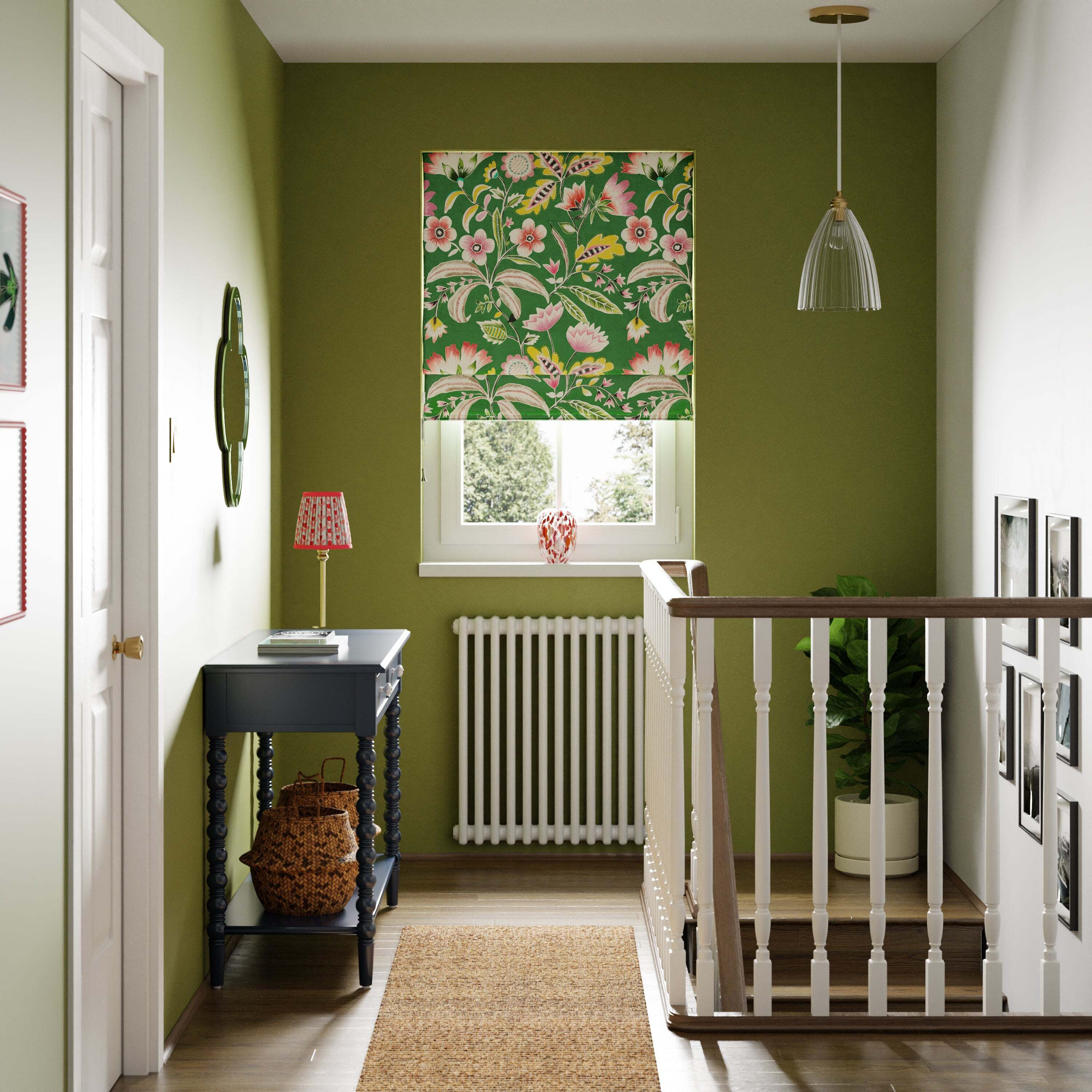 Joy Floral Blackout Roman Blind Green/Pink/Yellow by Dunelm