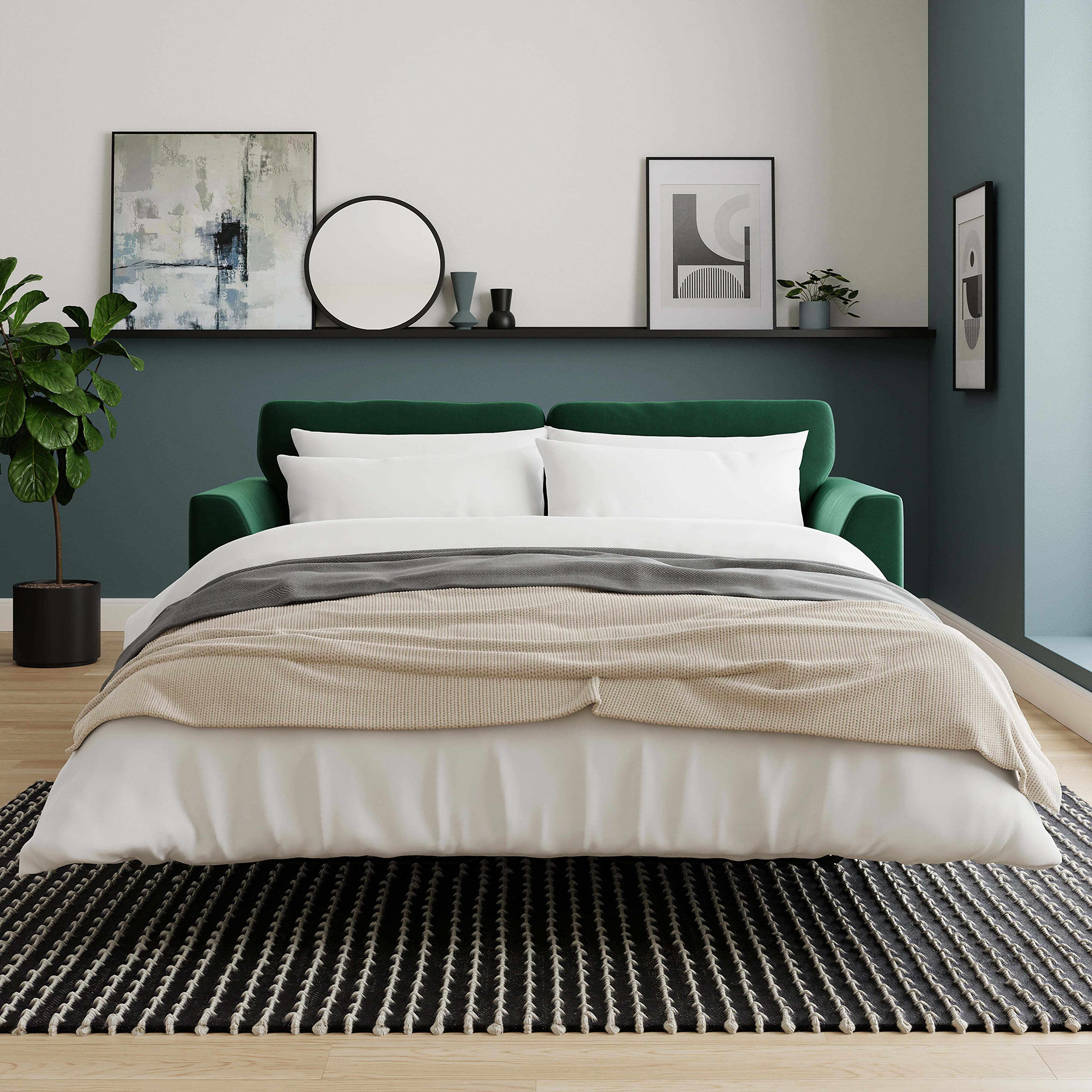 Francine Velvet Sofa Bed Velvet Bottle Green by Dunelm