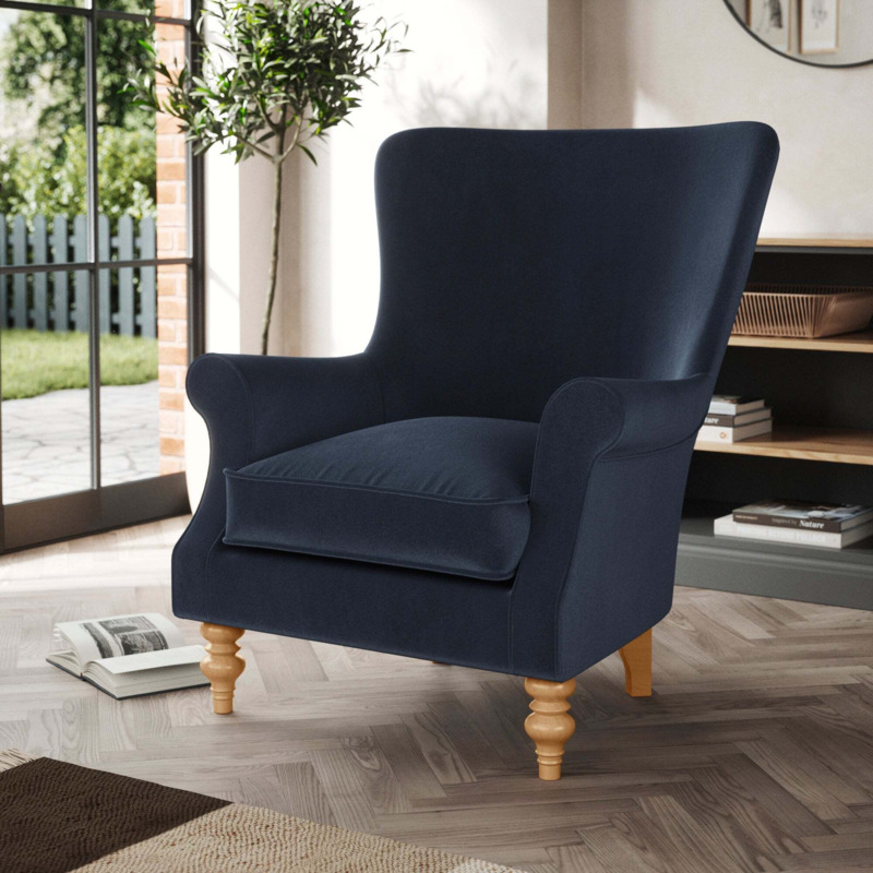 Charlbury Occasional Wing Chair Cosy Velvet Navy by Dunelm | ufurnish.com