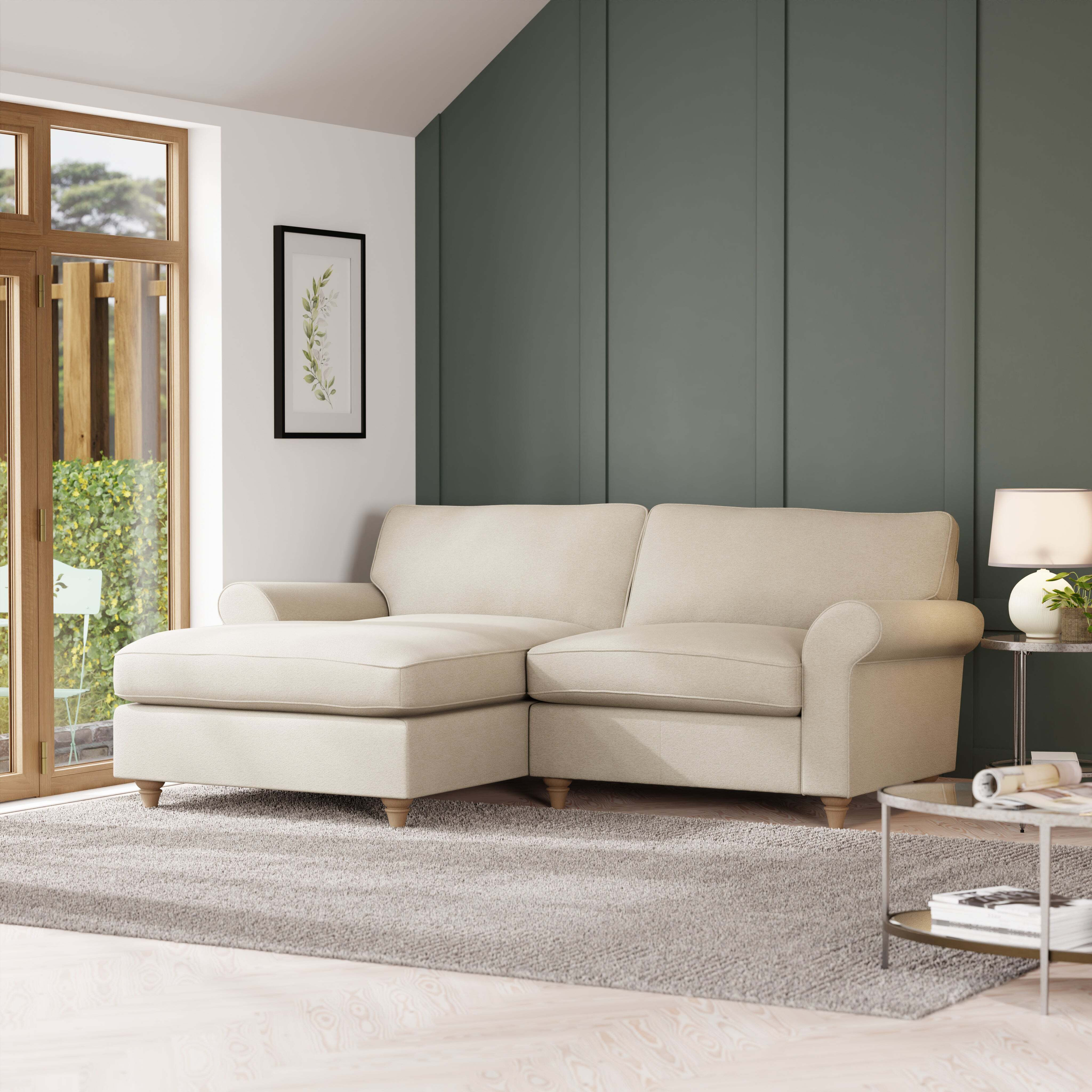 Rosa Soft Chenille Corner Chaise Sofa Sandstone by Dunelm