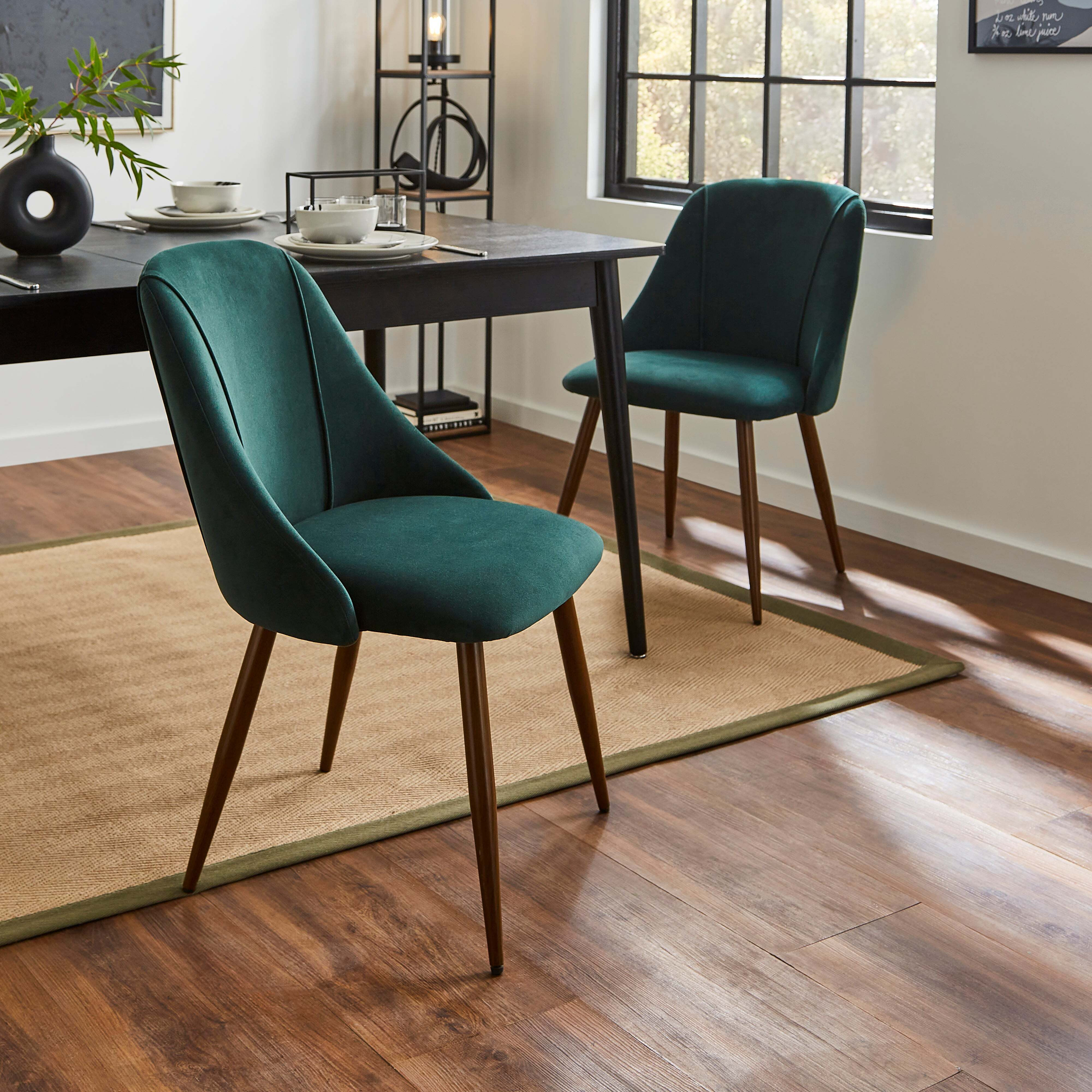 Set of 2 Luna Dining Chairs, Velvet Velvet Bottle Green by Dunelm ...