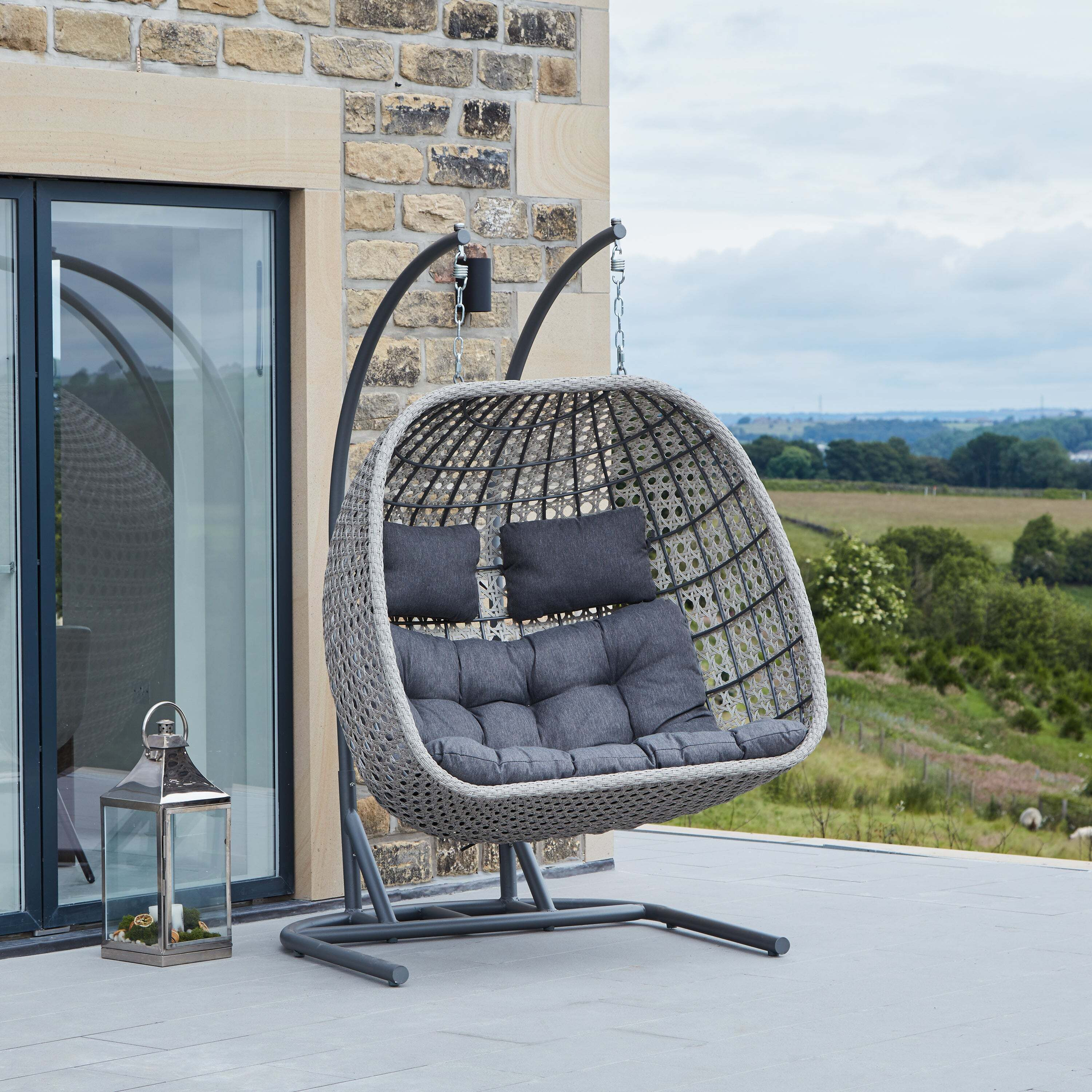 St Kitts Rattan Double Hanging Chair Stone (Grey) by Dunelm