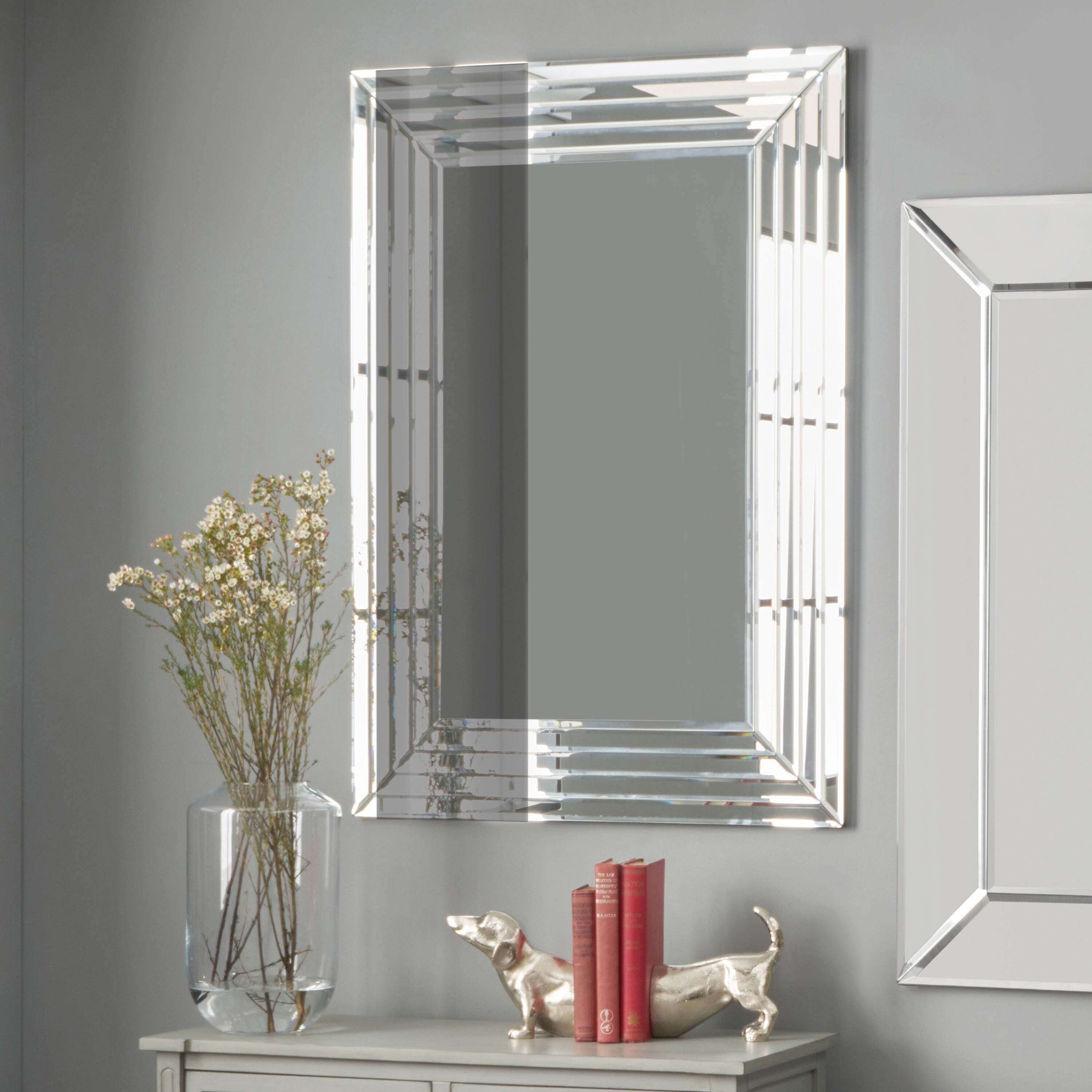 Mirrored Glass Art Deco Rectangular Wall Mirror, 70 x 100cm Silver by Dunelm