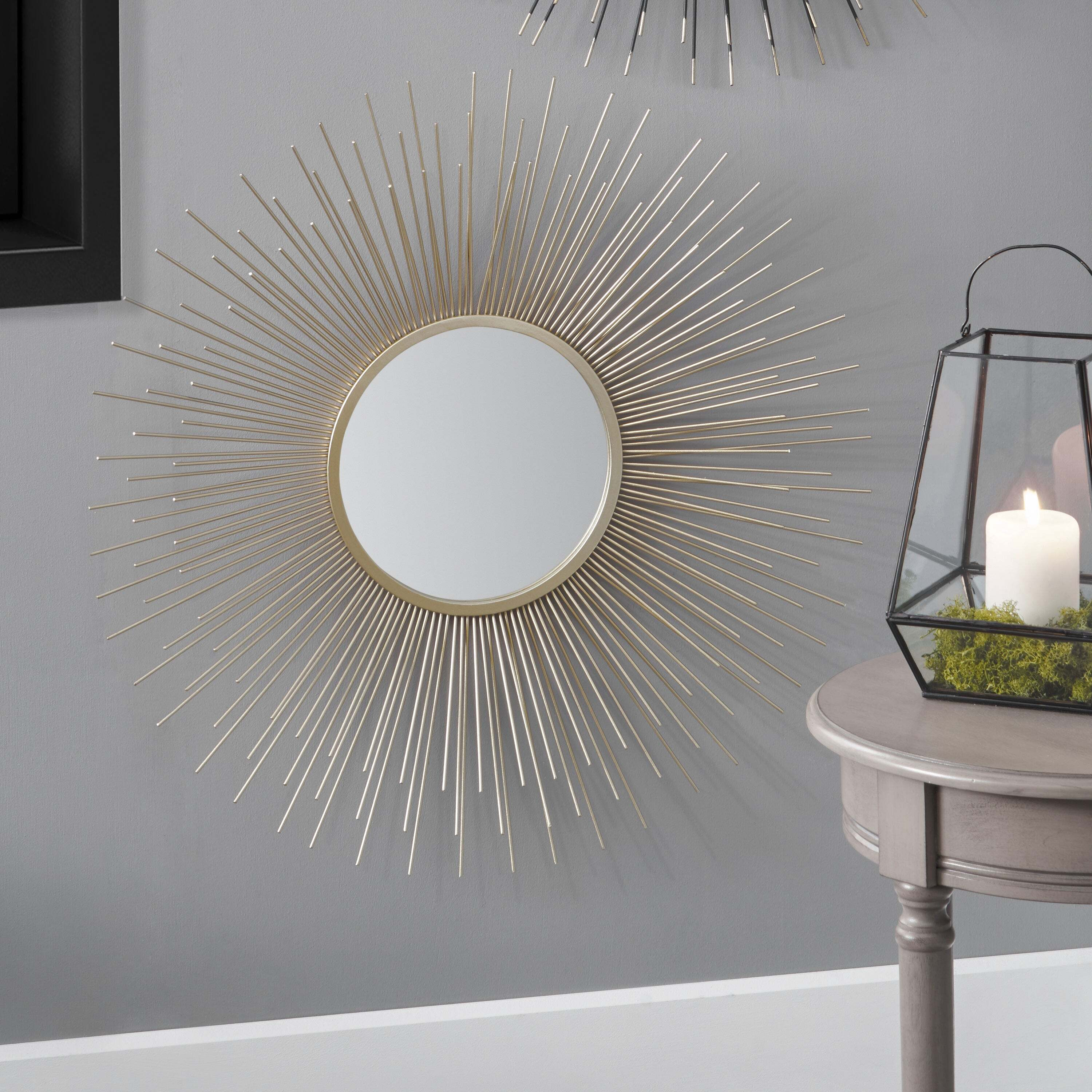 Starburst Round Wall Mirror, 81cm Gold by Dunelm