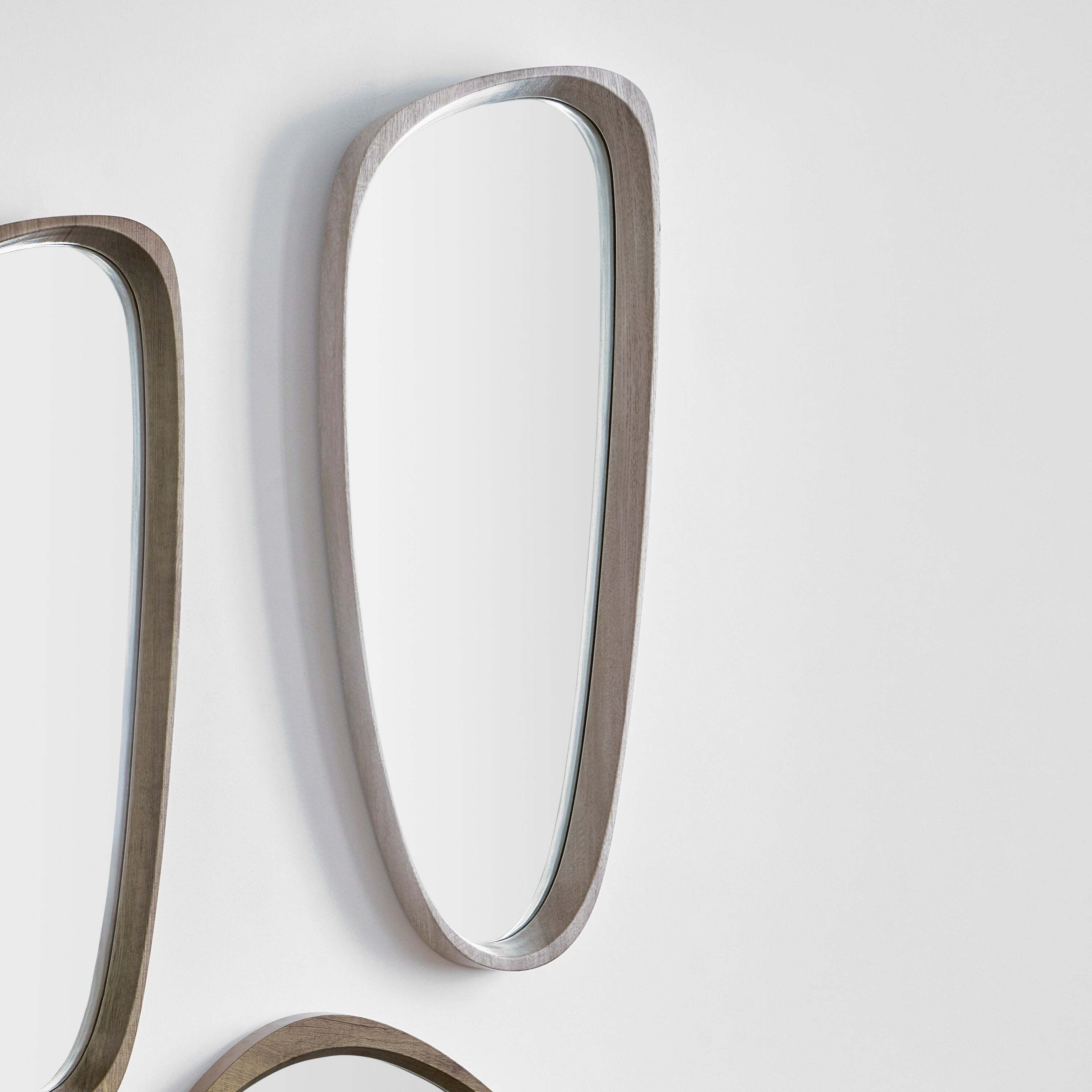 Wood Veneer Teardrop Wall Mirror, Grey Oak 34 x 90cm Grey by Dunelm