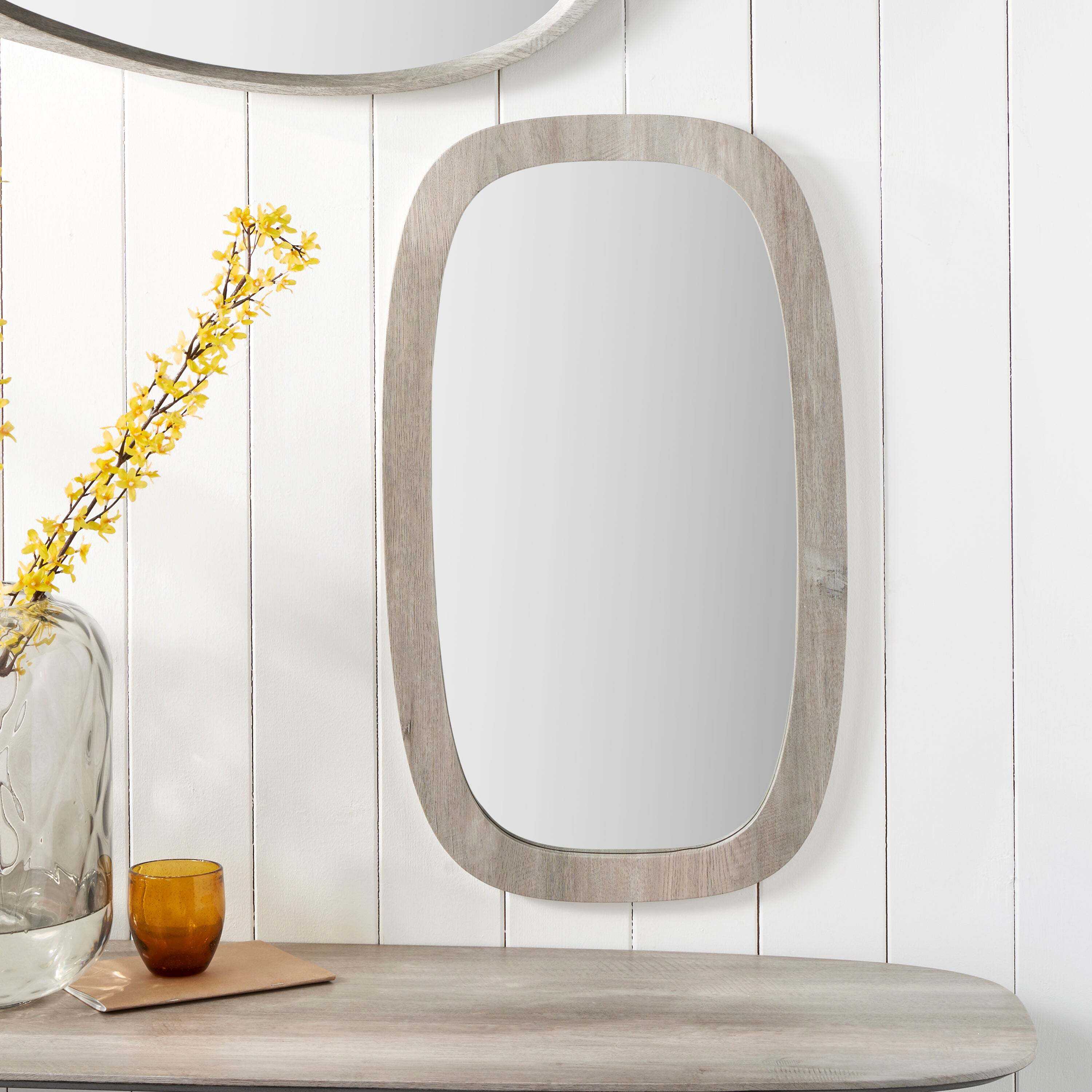 Veneer Squoval Wall Mirror, Grey Oak 71 x 41cm Grey by Dunelm