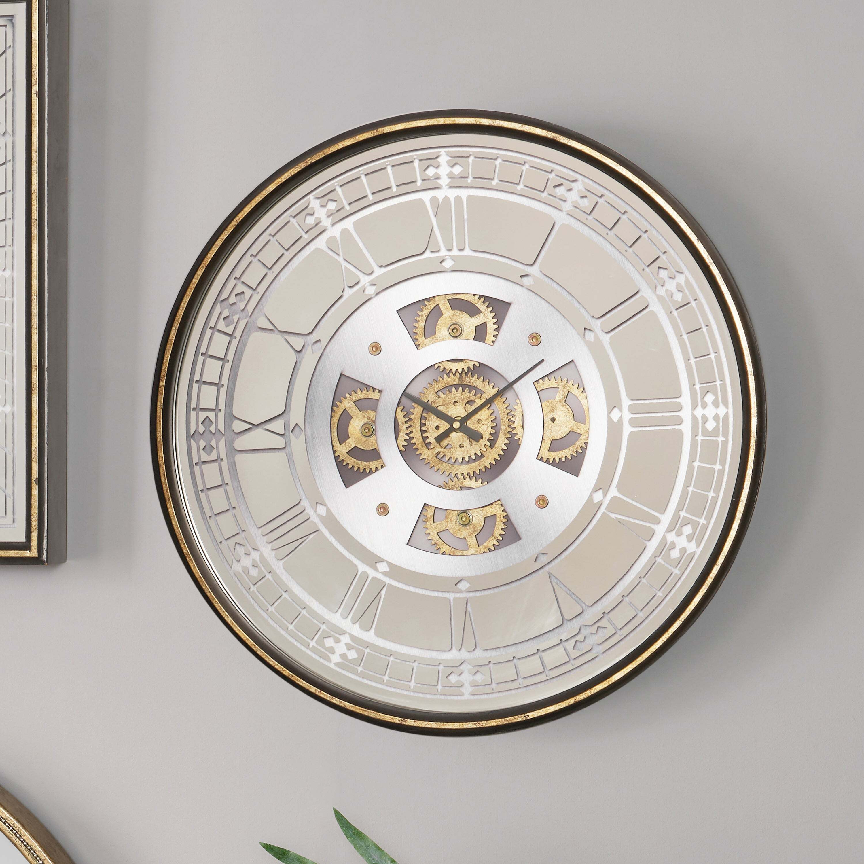 Antique Working Cog Wall Clock, 60cm Gold/Silver by Dunelm