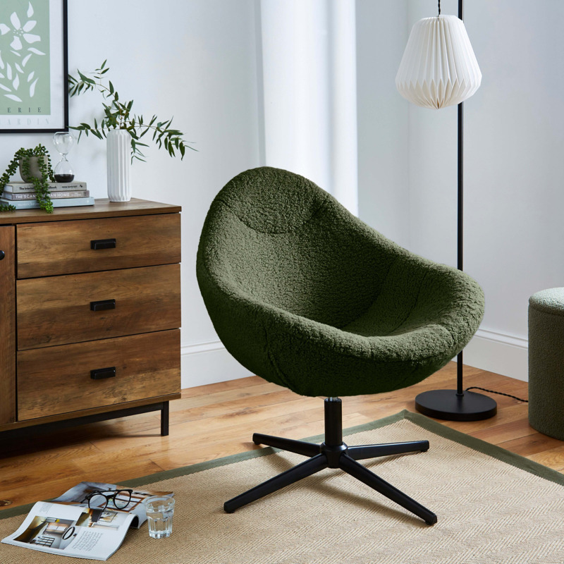 Cocoon Swivel Sherpa Egg Chair Olive (Green) by Dunelm