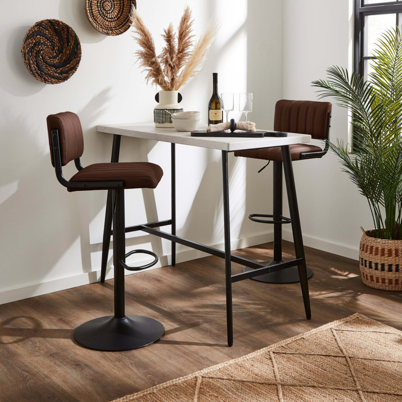 Rhys Height Adjustable Leather Bar Stool Tan by Dunelm