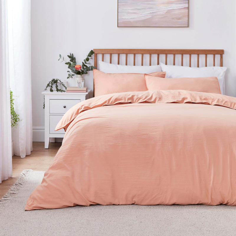 Washed Super Soft Duvet Cover and Pillowcase Set Apricot pink by Dunelm