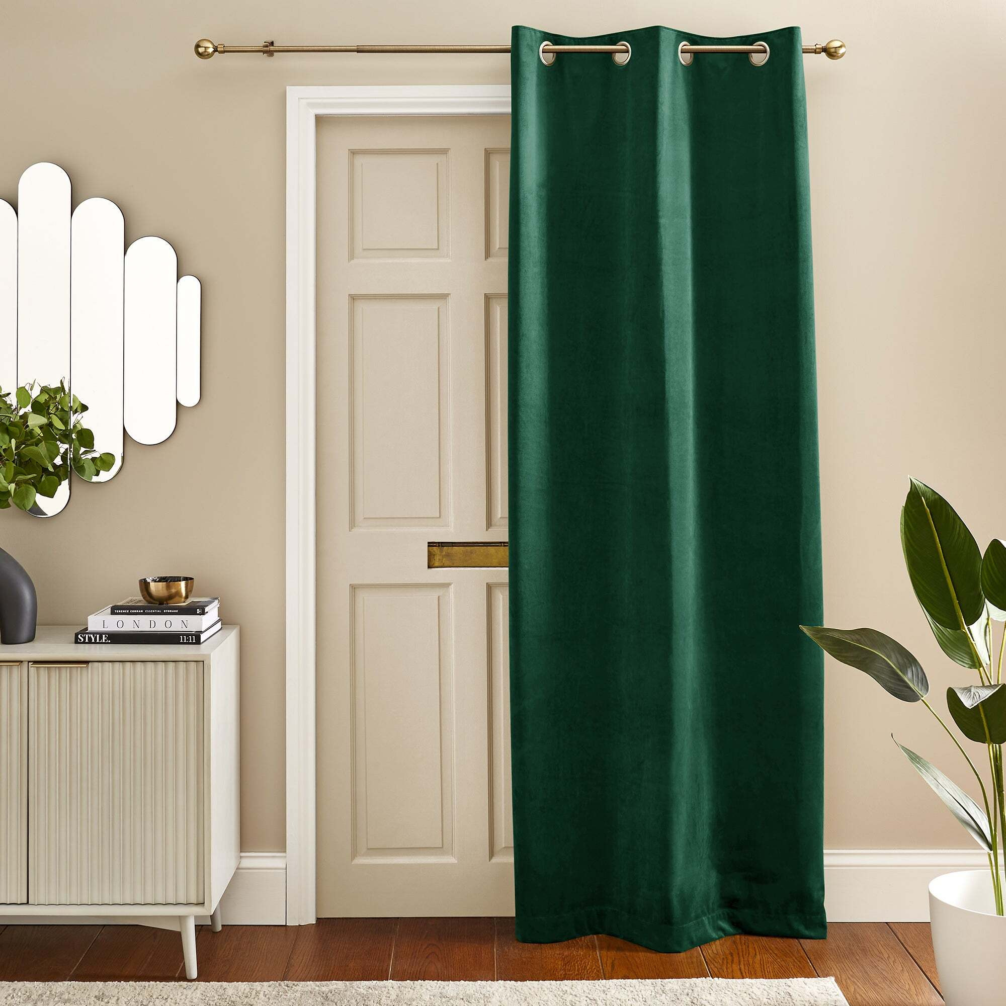 Recycled Velour Bottle Green Eyelet Door Curtains Bottle (Green) by