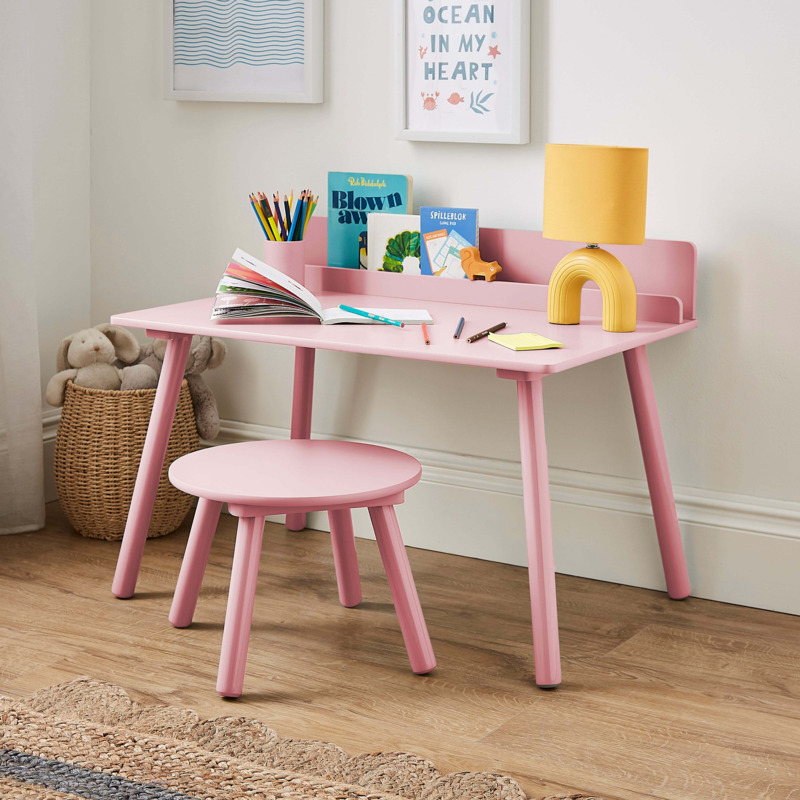 Kids Desk and Stool Set Pink by Dunelm