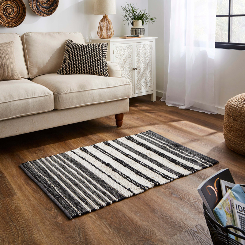 Woven Chindi Rug, Black Black by Dunelm