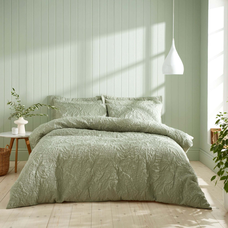 Filey Leaf Sage Duvet Cover and Pillowcase Set Sage (Green) by Dunelm