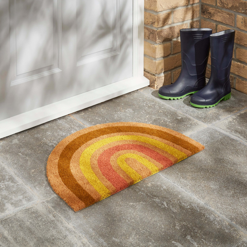 Rainbow Half Moon Coir Doormat Yellow by Dunelm