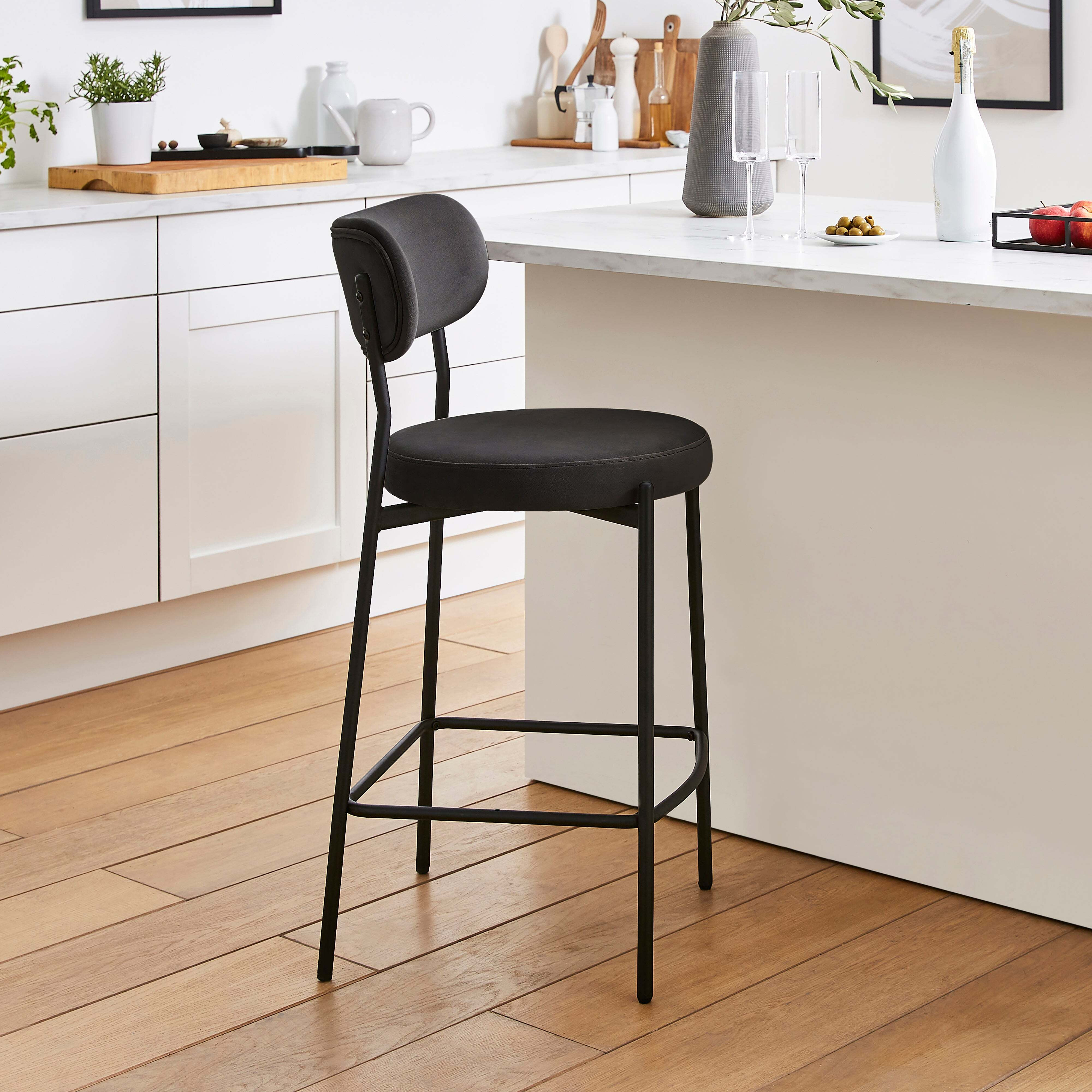 Laine Velvet Bar Stool Black Velvet by Dunelm