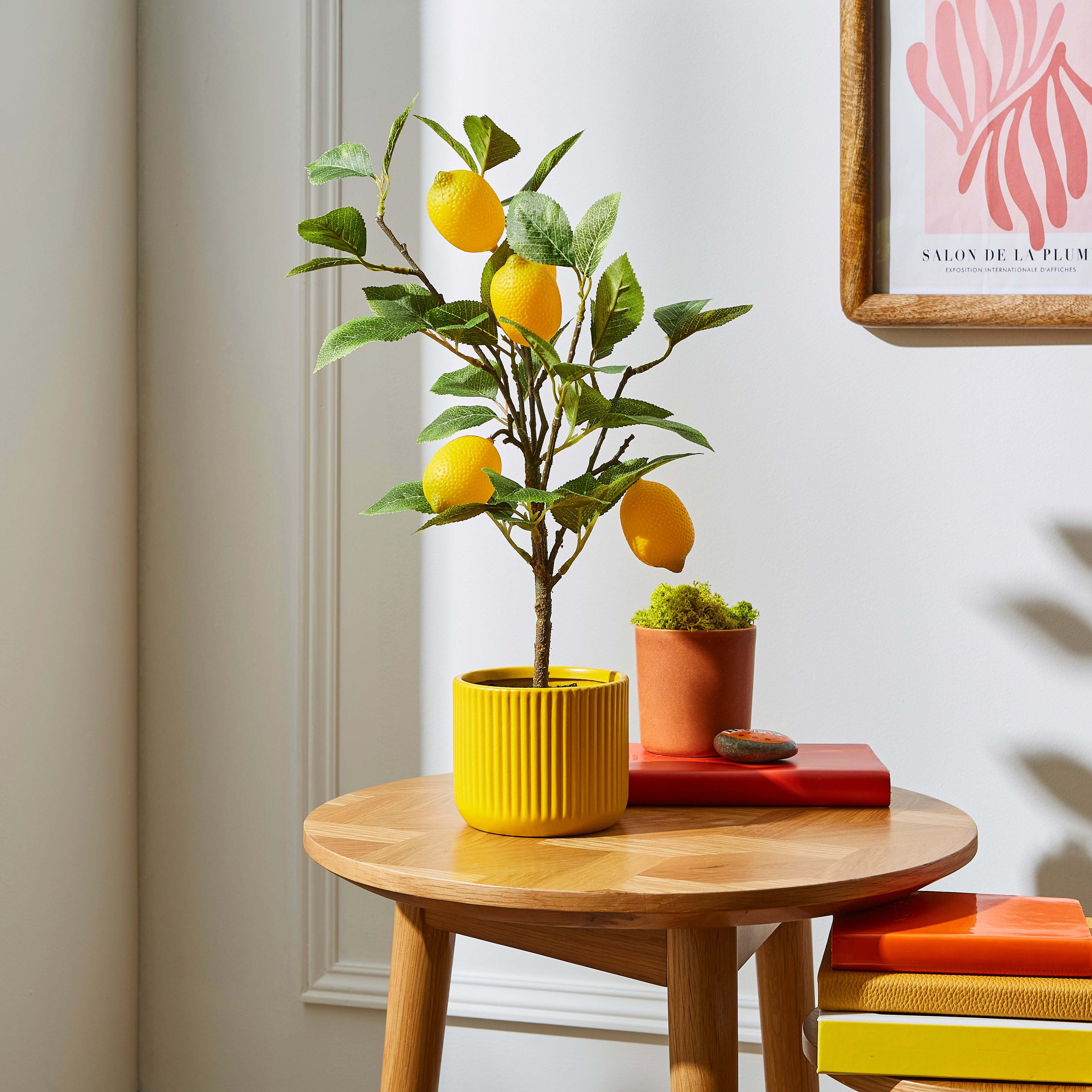 Artificial Lemon Tree in Yellow Ribbed Plant Pot Yellow by Dunelm