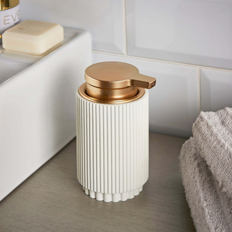 Modern Luxe Ribbed Resin Soap Dispenser White by Dunelm