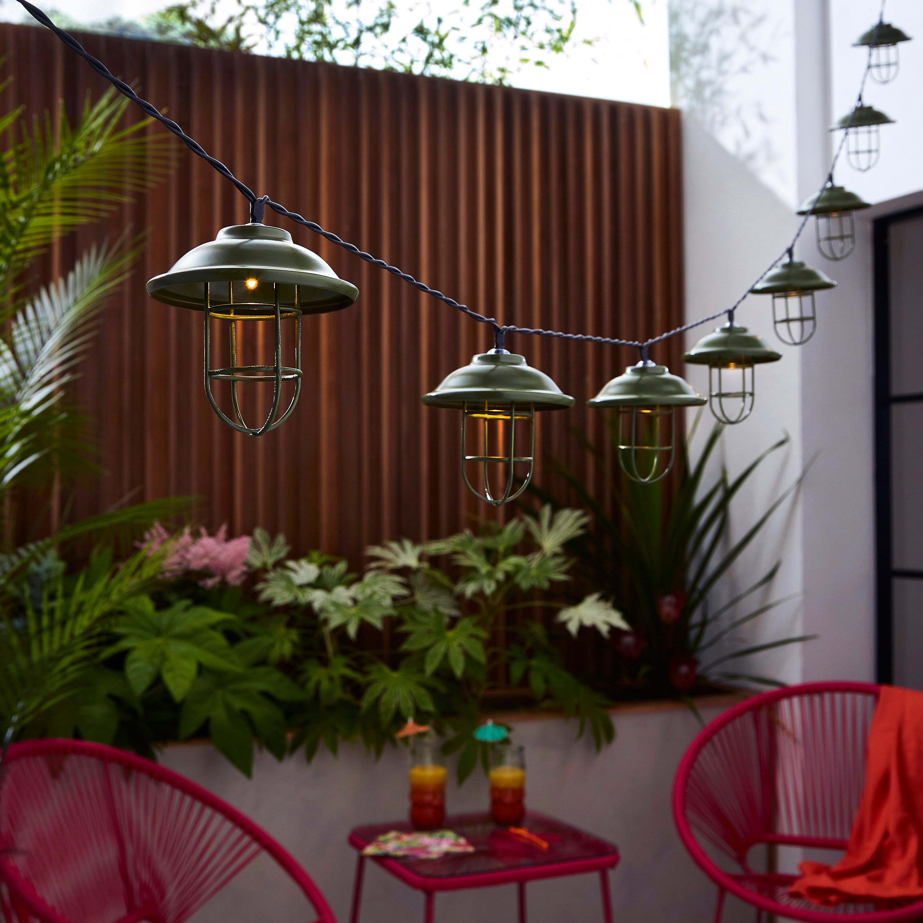 Utilitarian 10 LED Indoor Outdoor String Lights Green by Dunelm