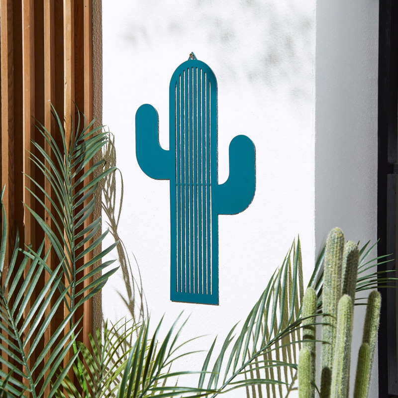 Blue Cactus Indoor Outdoor Wall Art Blue by Dunelm