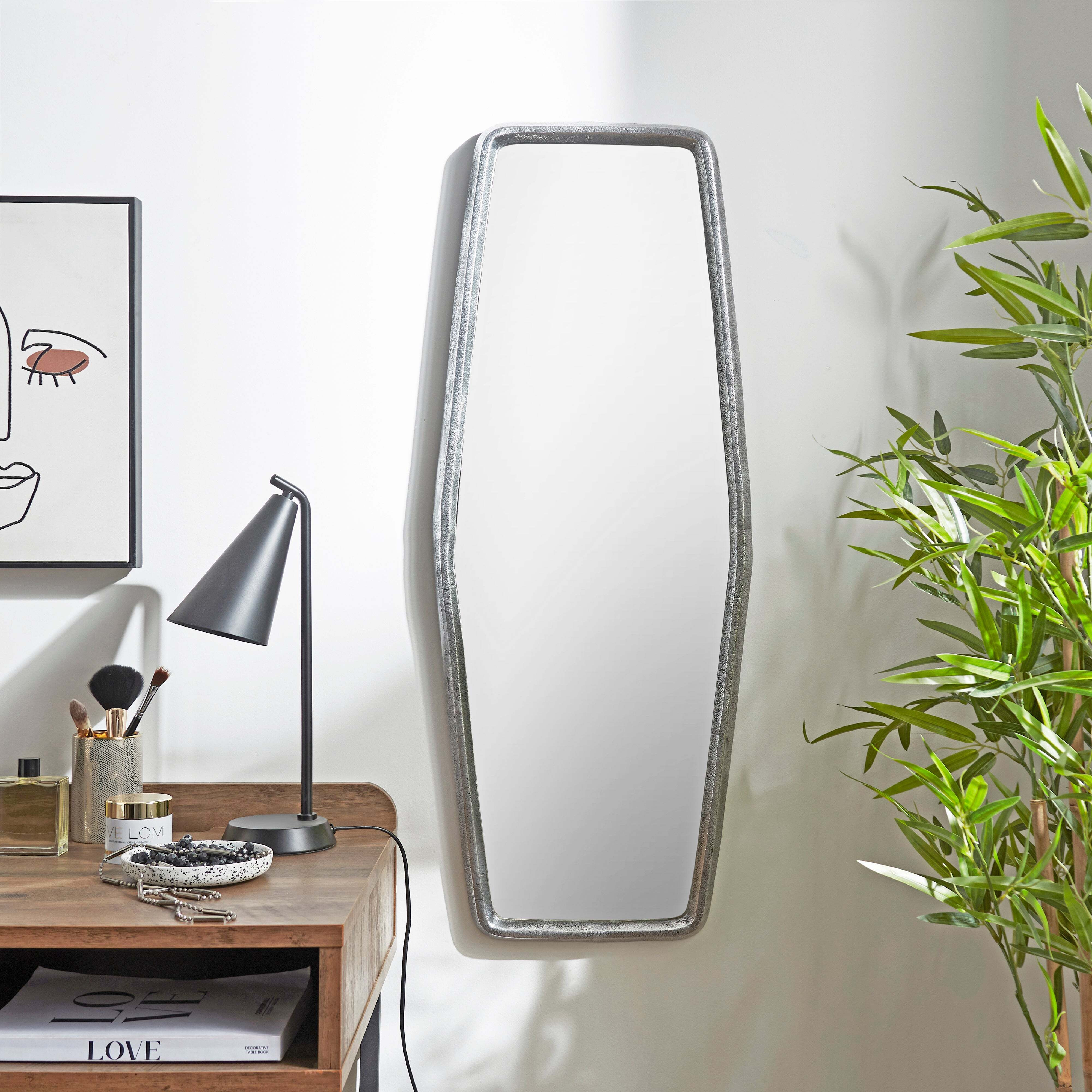 Pewter Metal Full Length Wall Mirror Grey by Dunelm