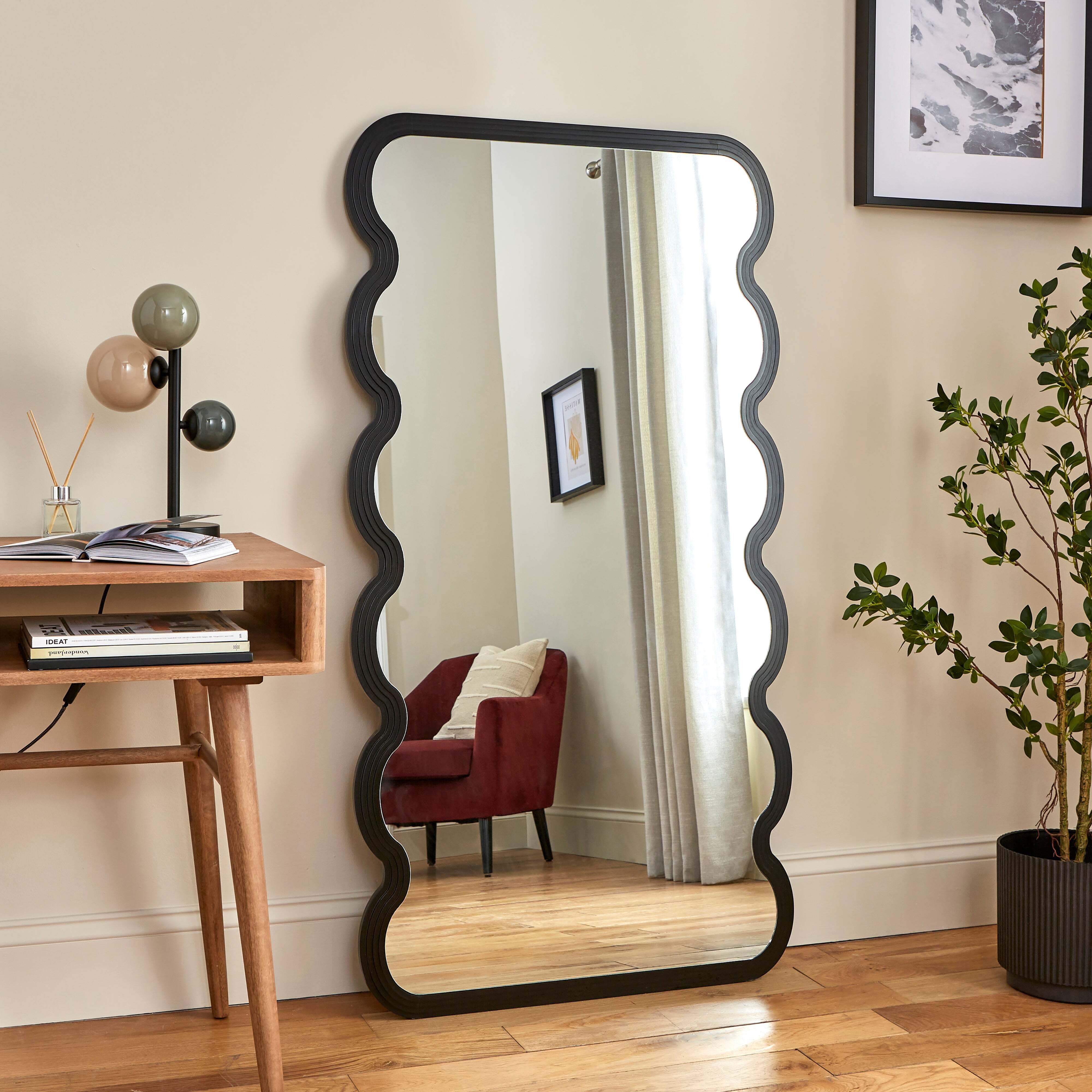 Ribbed Wavy Full Length Leaner Mirror Black by Dunelm