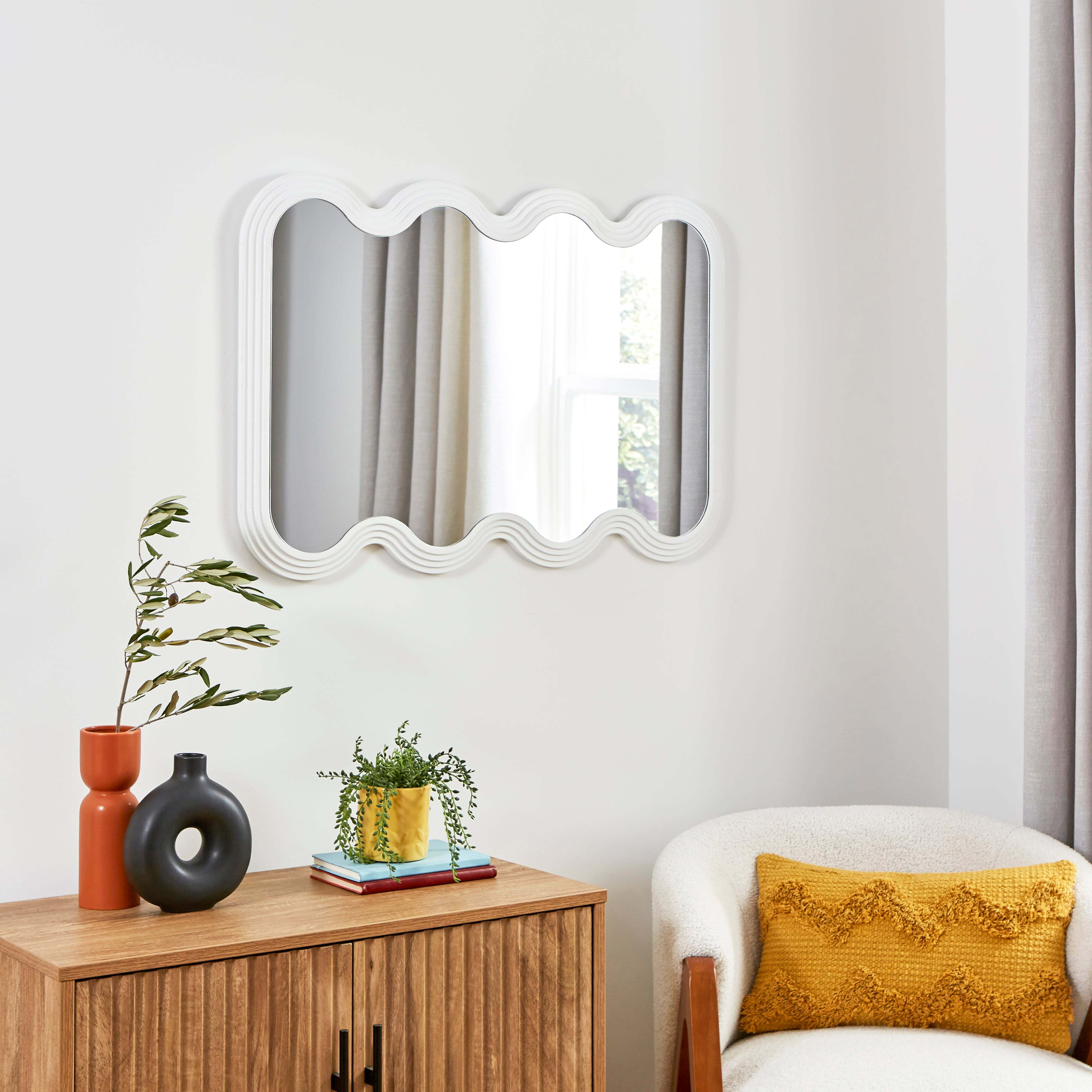Ribbed Wavy Overmantel Wall Mirror White by Dunelm
