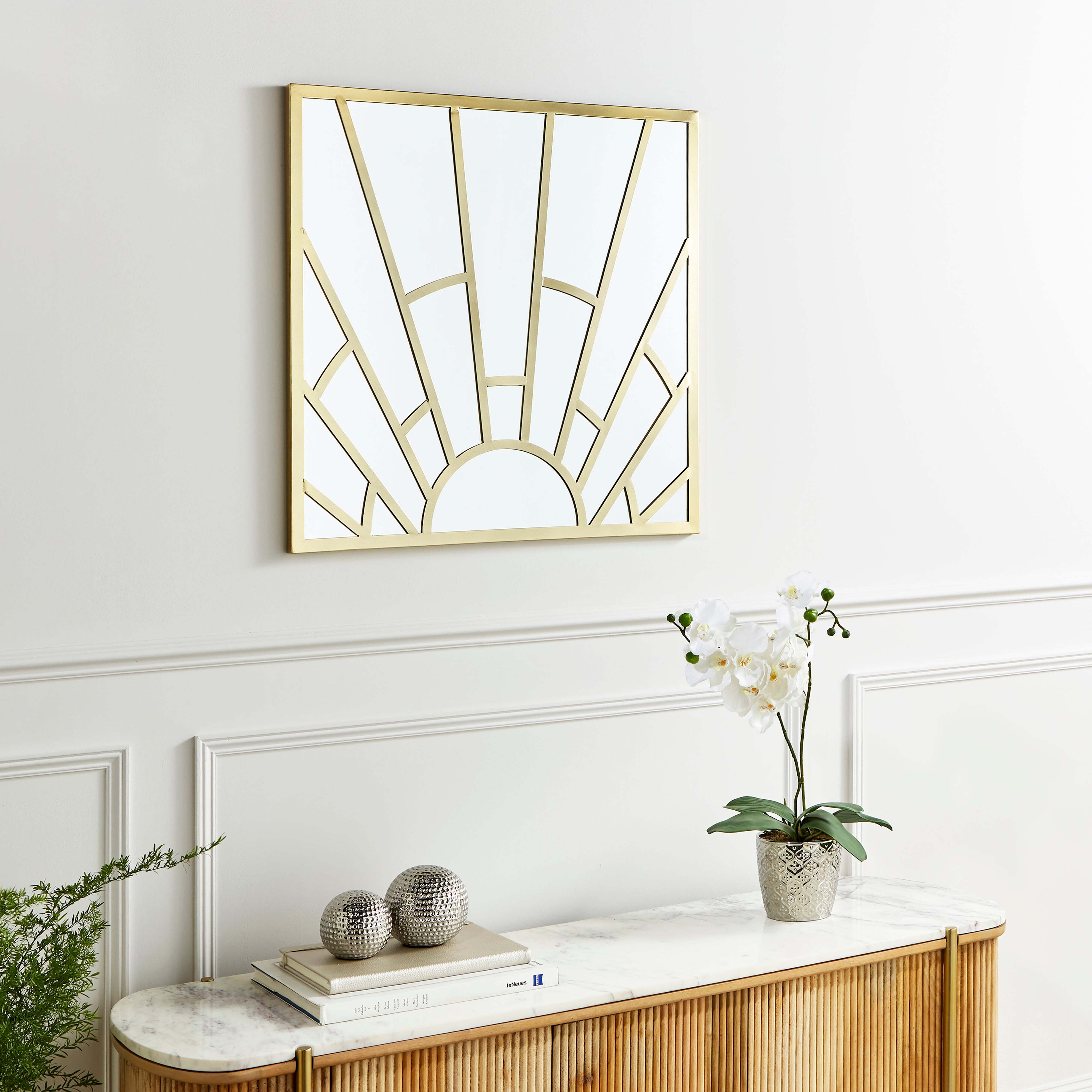 Sun Rays Square Wall Mirror Gold by Dunelm