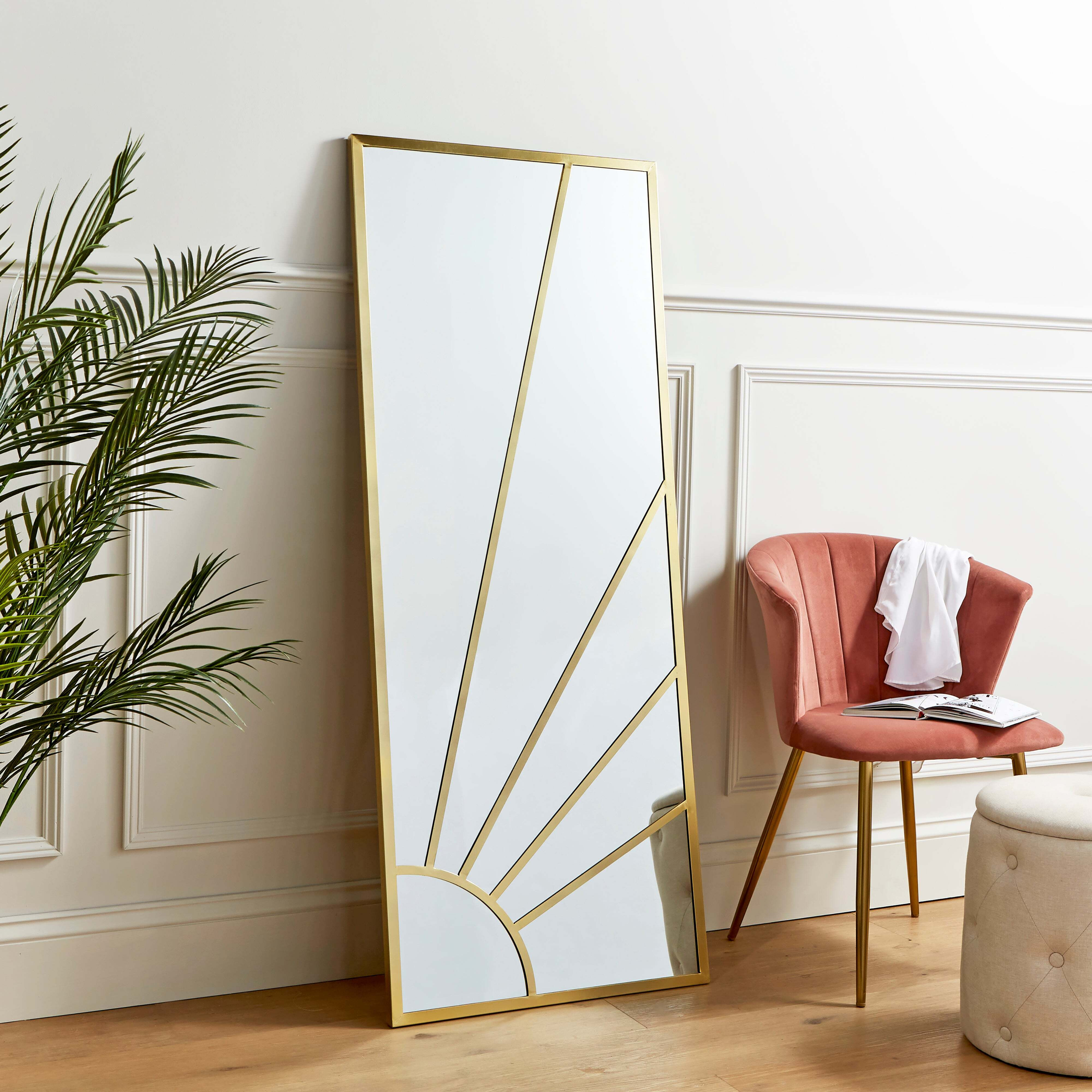 Sun Rays Rectangle Full Length Leaner Mirror Gold by Dunelm