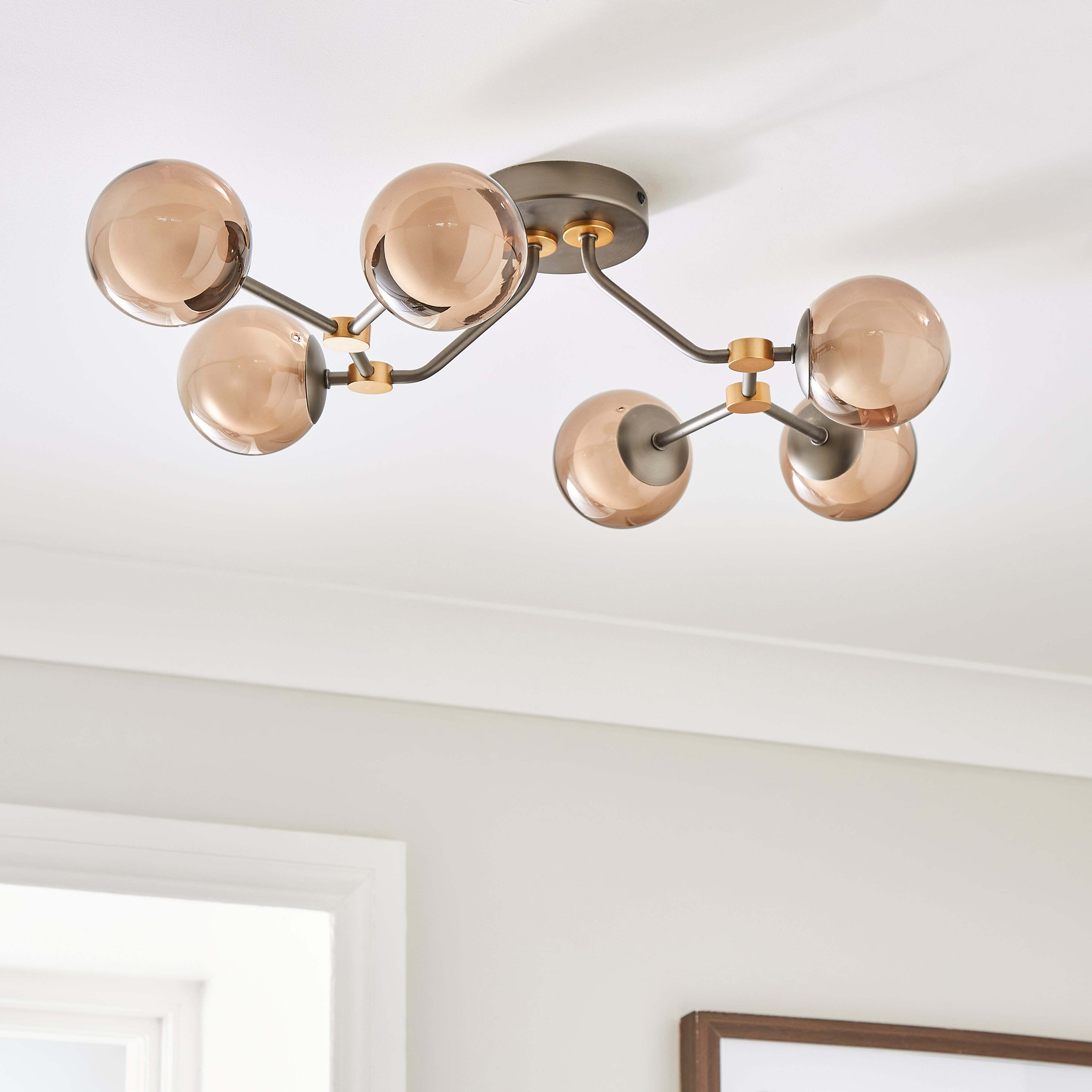 Molecular Industrial 6 Light Semi Flush Ceiling Light Smoke (Grey) by