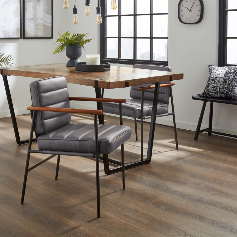 Bude Faux Leather Carver Dining Chair Grey by Dunelm