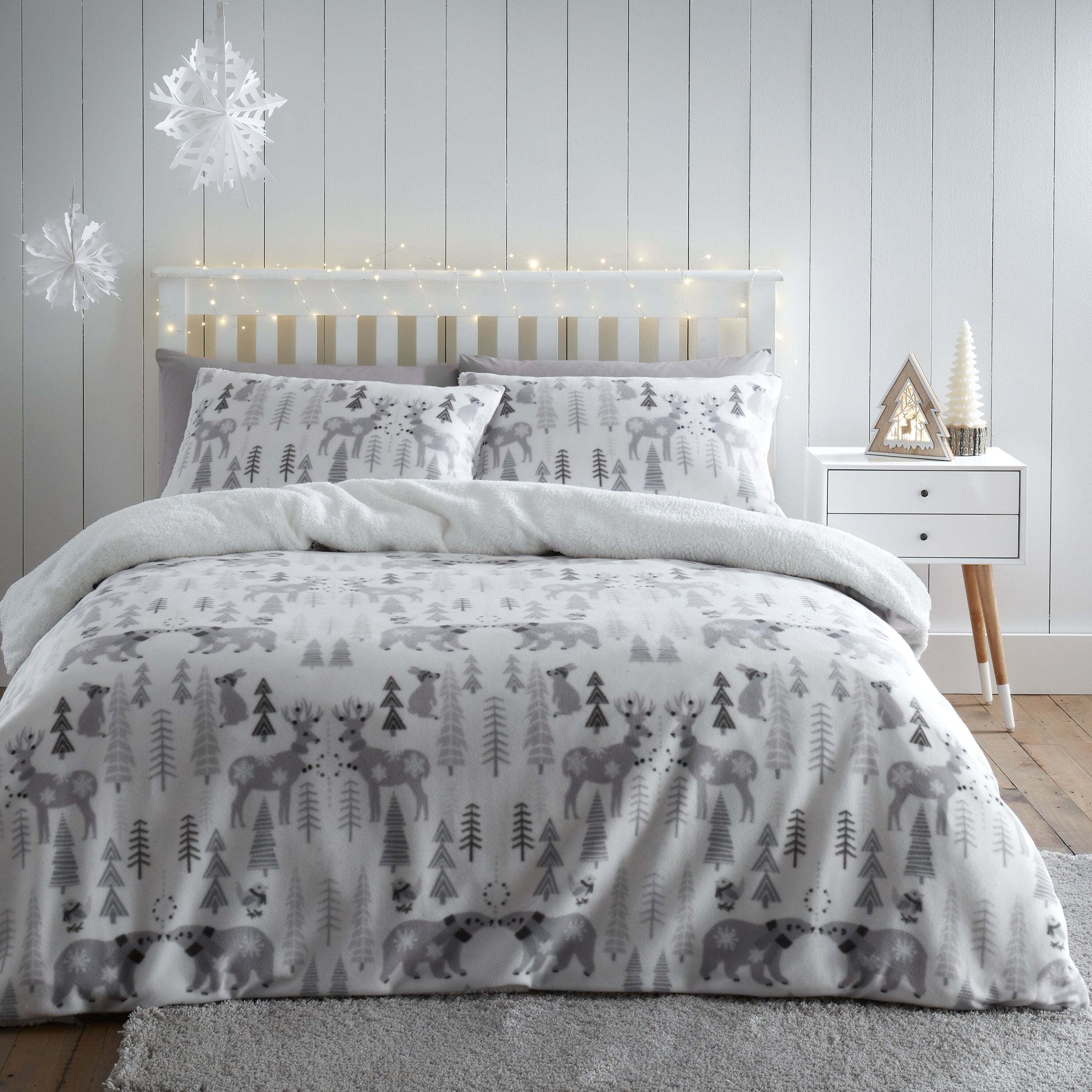 Dunelm Catherine Lansfield Grey Cosy Winter Wonderland Fleece Duvet