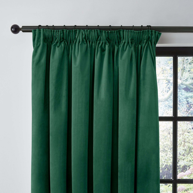 Recycled Velour Pencil Pleat Curtains Bottle (Green) by Dunelm ...