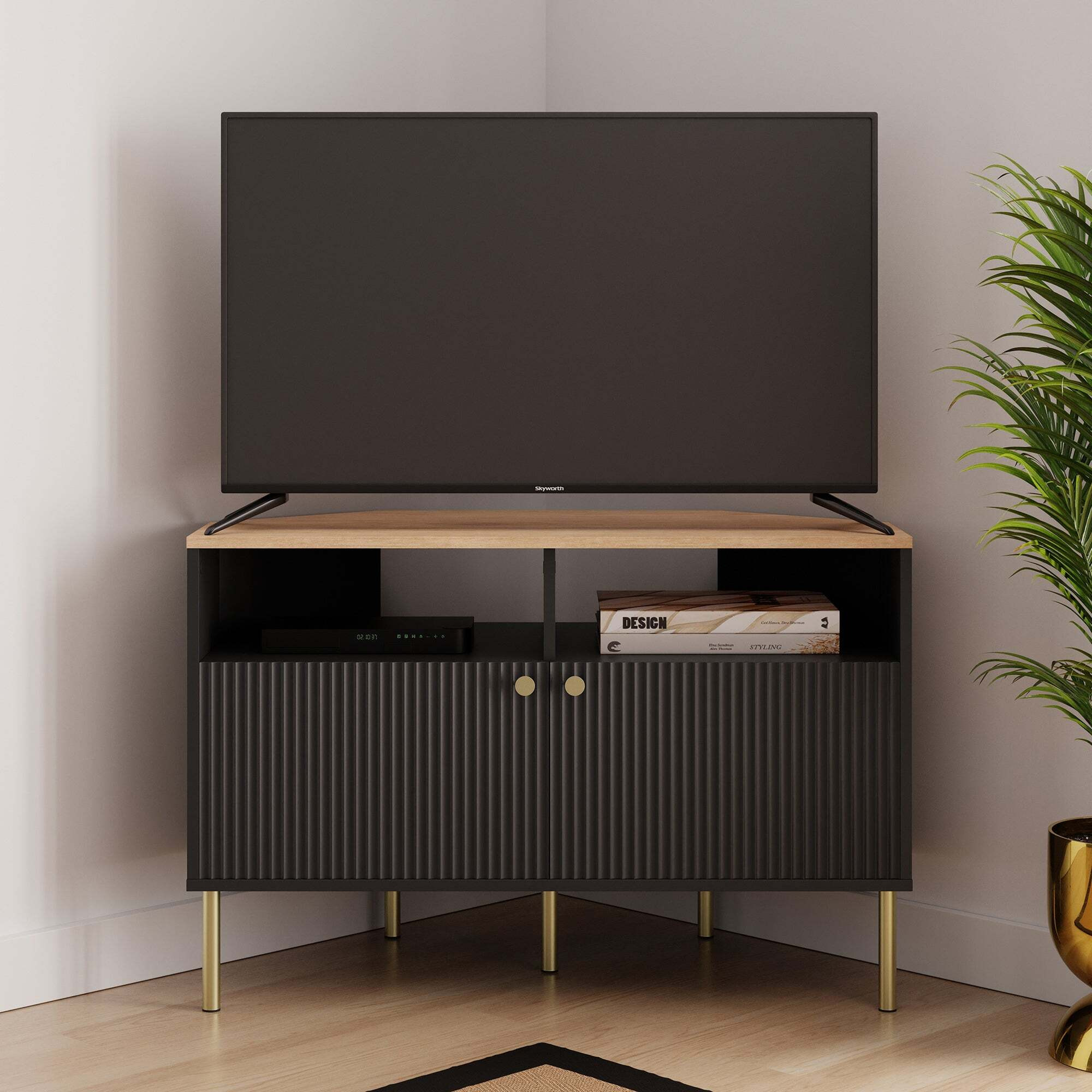High Corner TV Unit for TVs up to 60"" Black" by Dunelm