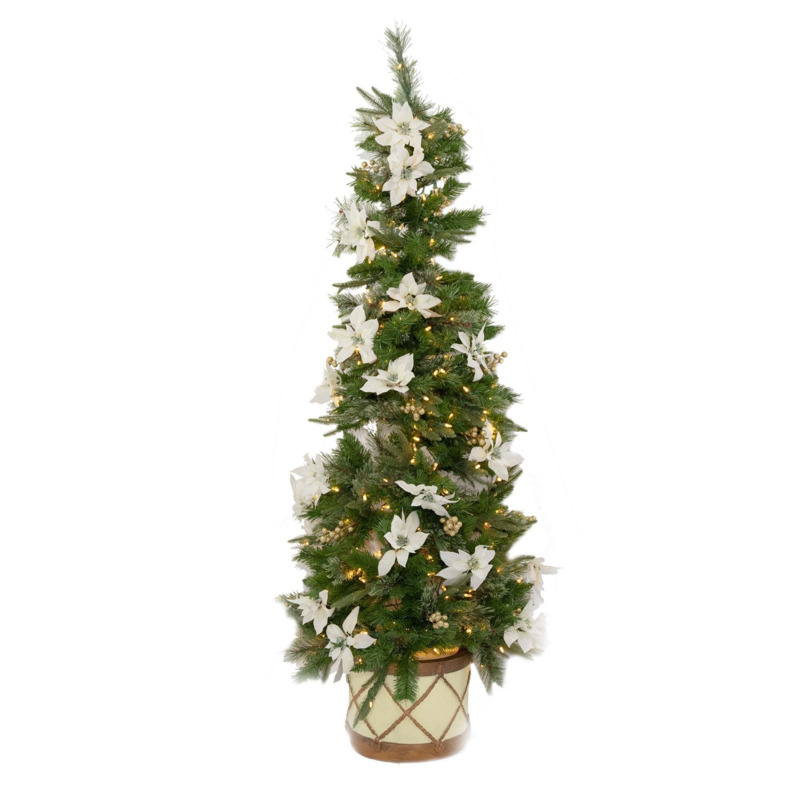 6ft Colonial Fir Prelit Christmas Tree In White Drum Base Green by