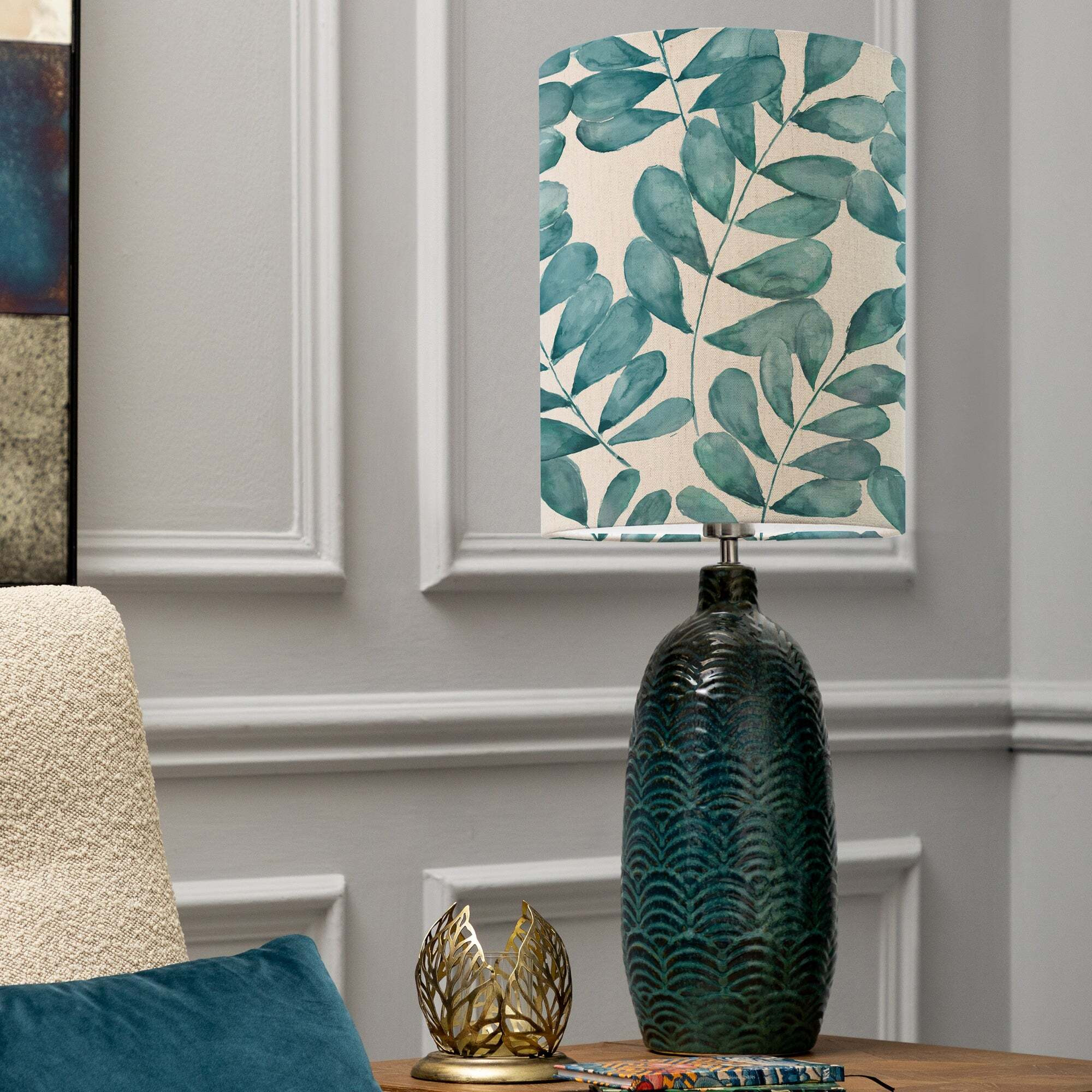 Jadis Table Lamp with Rowan Shade Rowan Aqua Blue by Dunelm