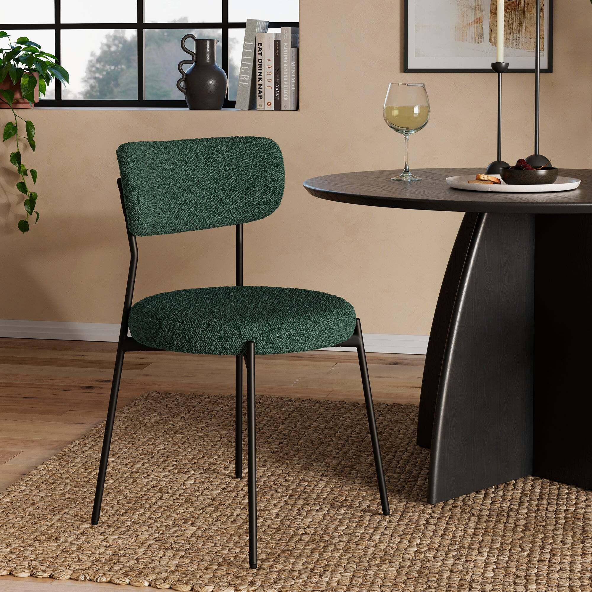 Laine Dining Chair, Boucle Olive Boucle by Dunelm | ufurnish.com