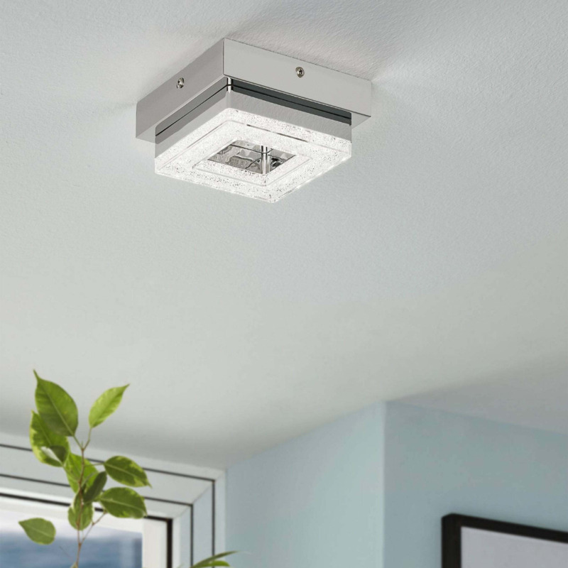 Eglo Plafonnier LED POGLIOLA-S, 31 Cm, Applique Murale à Effet Cristal Pour Salon, Chambre D'enfant, Cuisine, Bureau Et Couloir, Lampe De Plafond En Acier Et Plastique Blanc