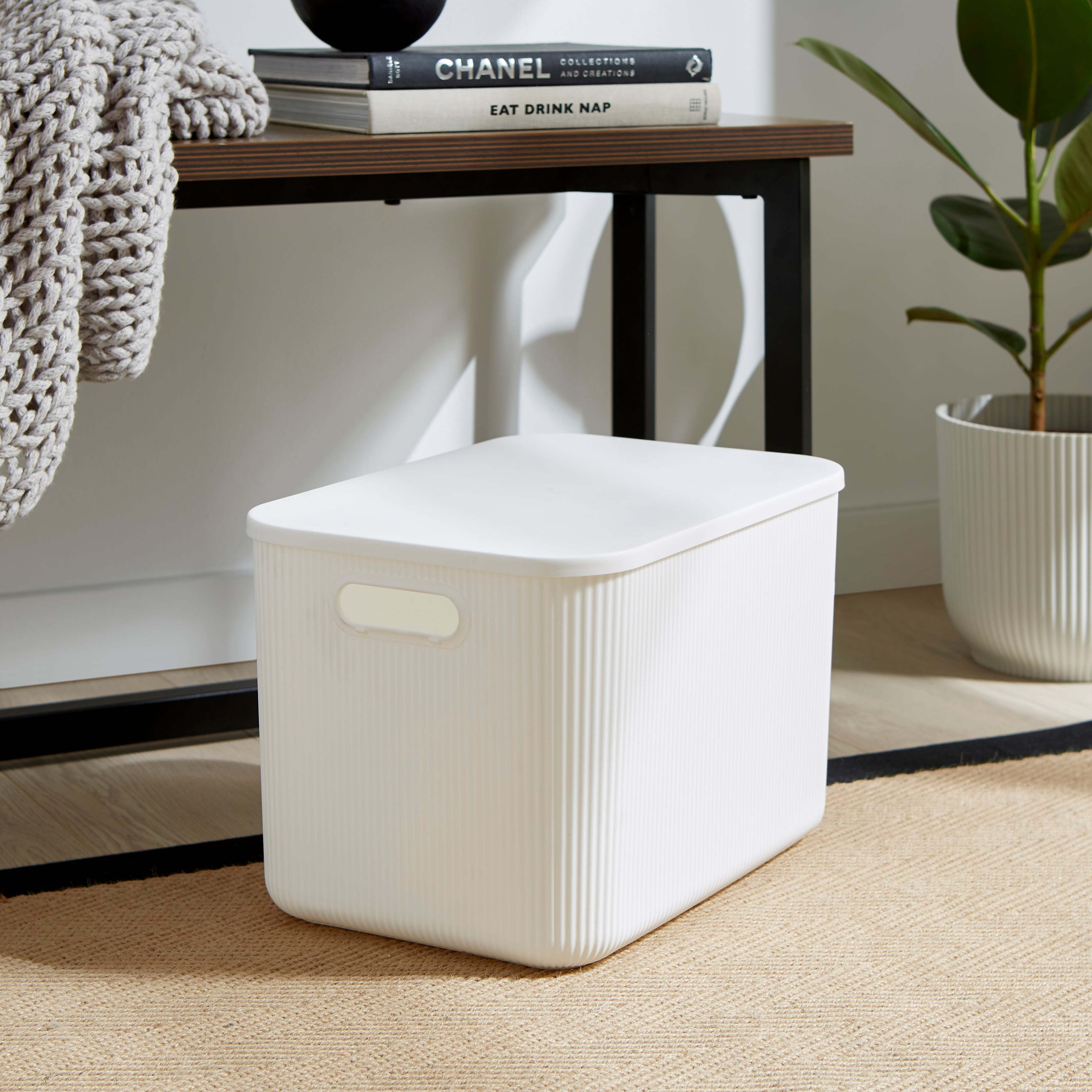 Ribbed Storage Box with Lid 21L White by Dunelm
