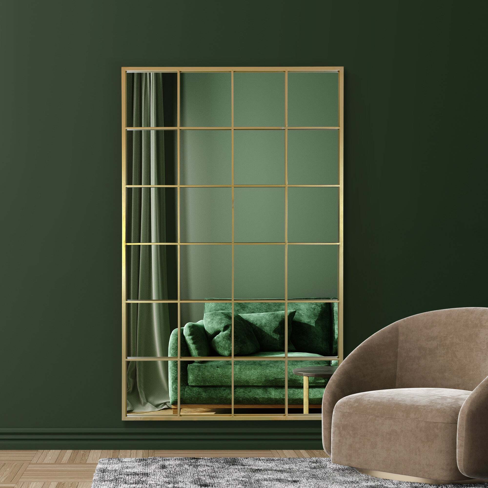 Fenestra Modern Rectangle Window Full Length Wall Mirror Gold by Dunelm