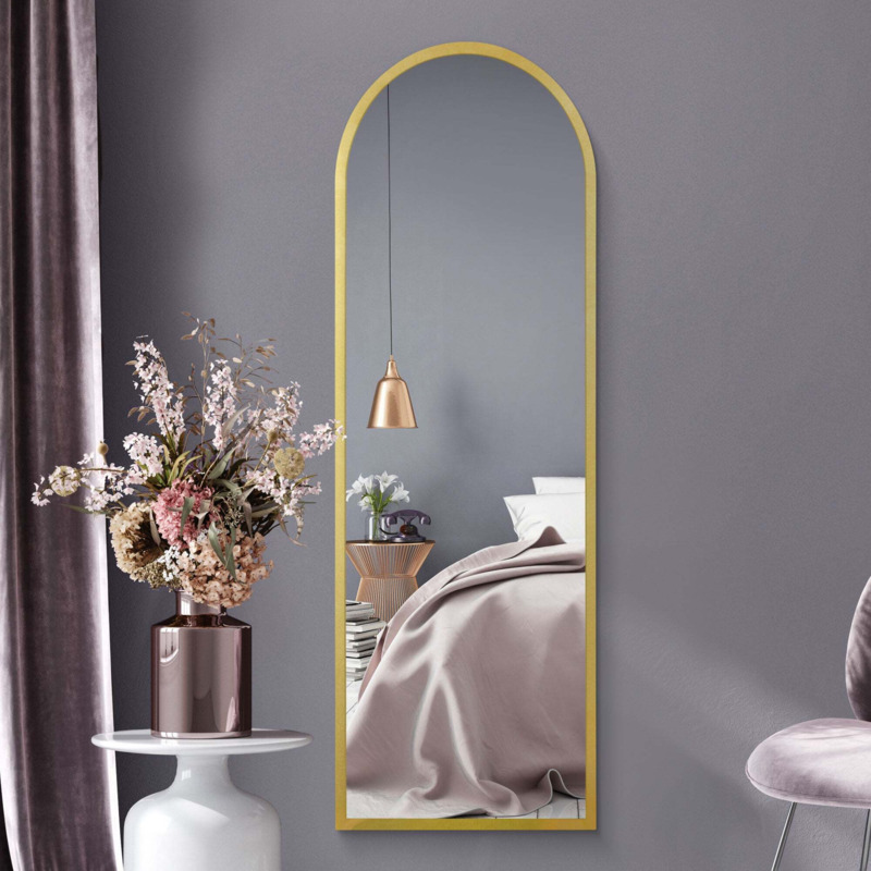 Arcus Slim Arched Framed Full Length Wall Mirror Gold by Dunelm