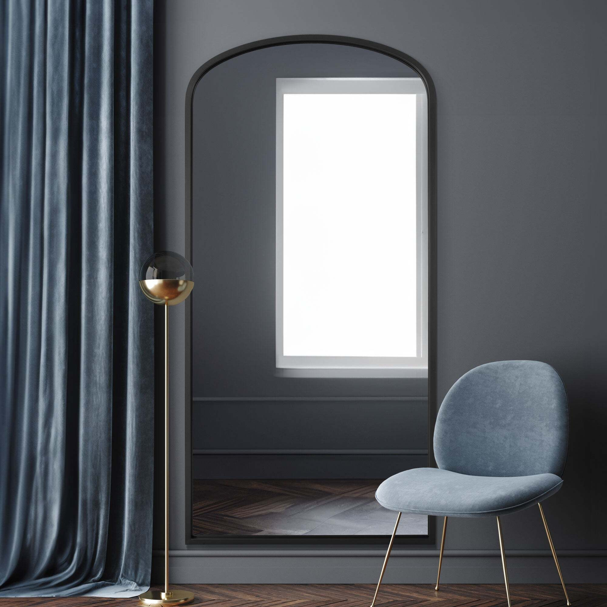 Curva Arched Full Length Wall Mirror Black by Dunelm