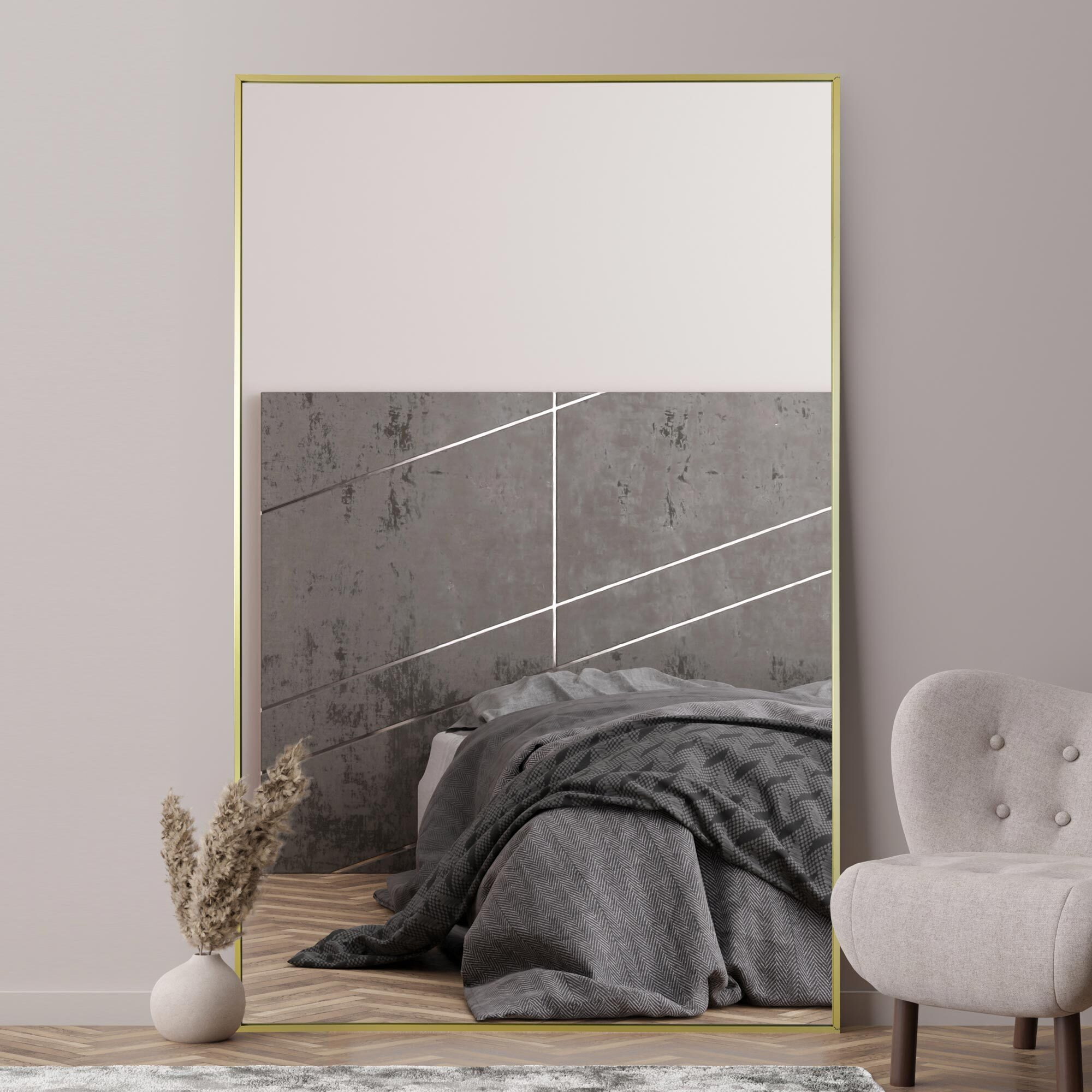 Artus Aluminium Rectangle Wide Full Length Wall Mirror Gold by Dunelm