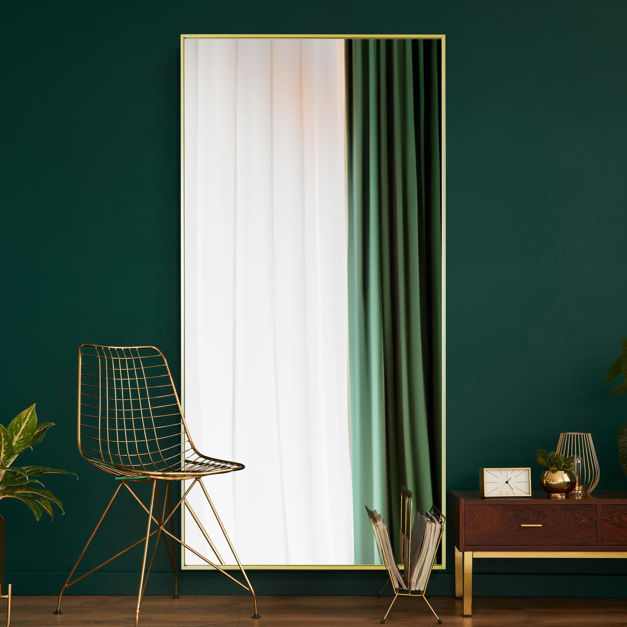 Artus Aluminium Rectangle Full Length Wall Mirror Gold by Dunelm