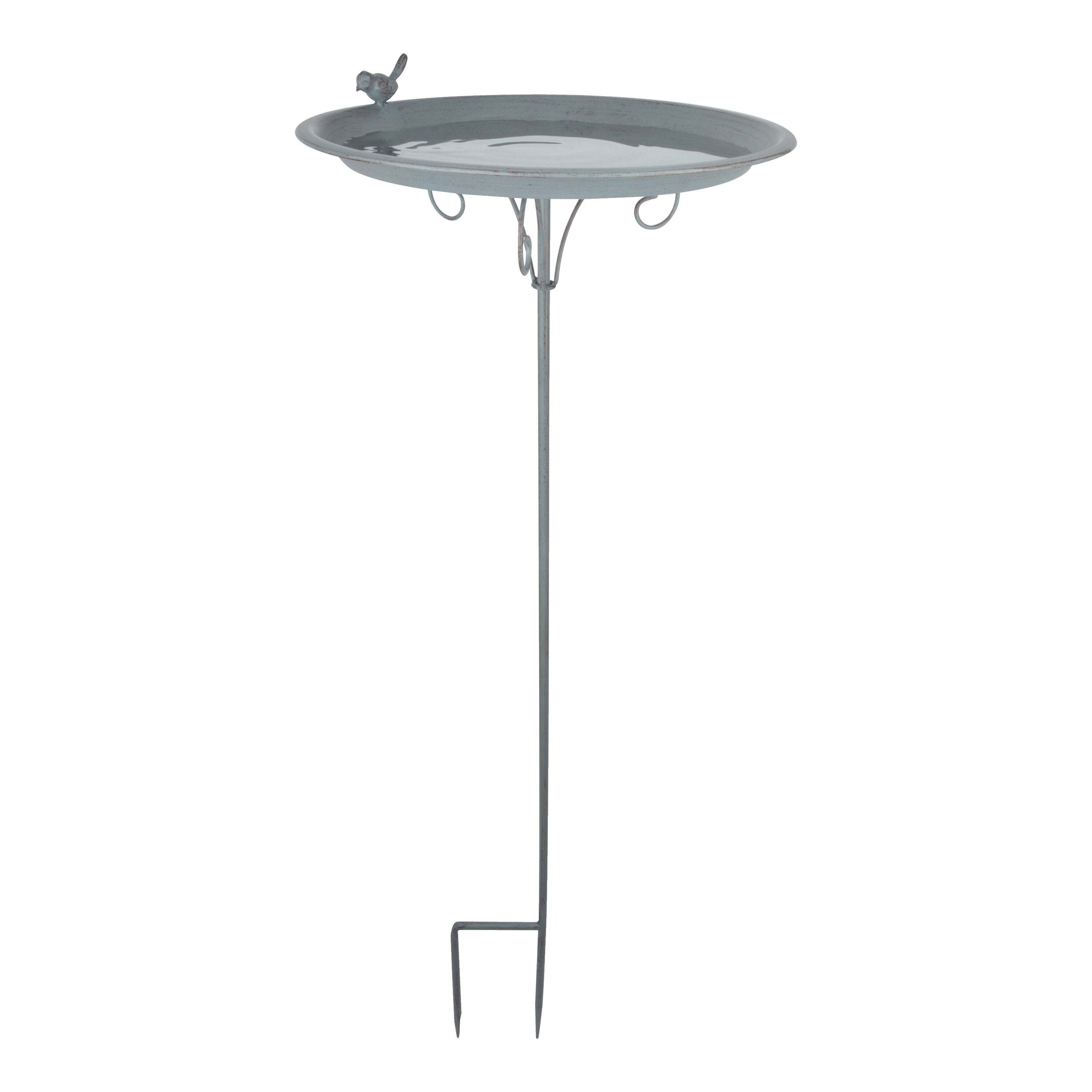 Grey Metal Bird Bath On Stick Grey by Dunelm
