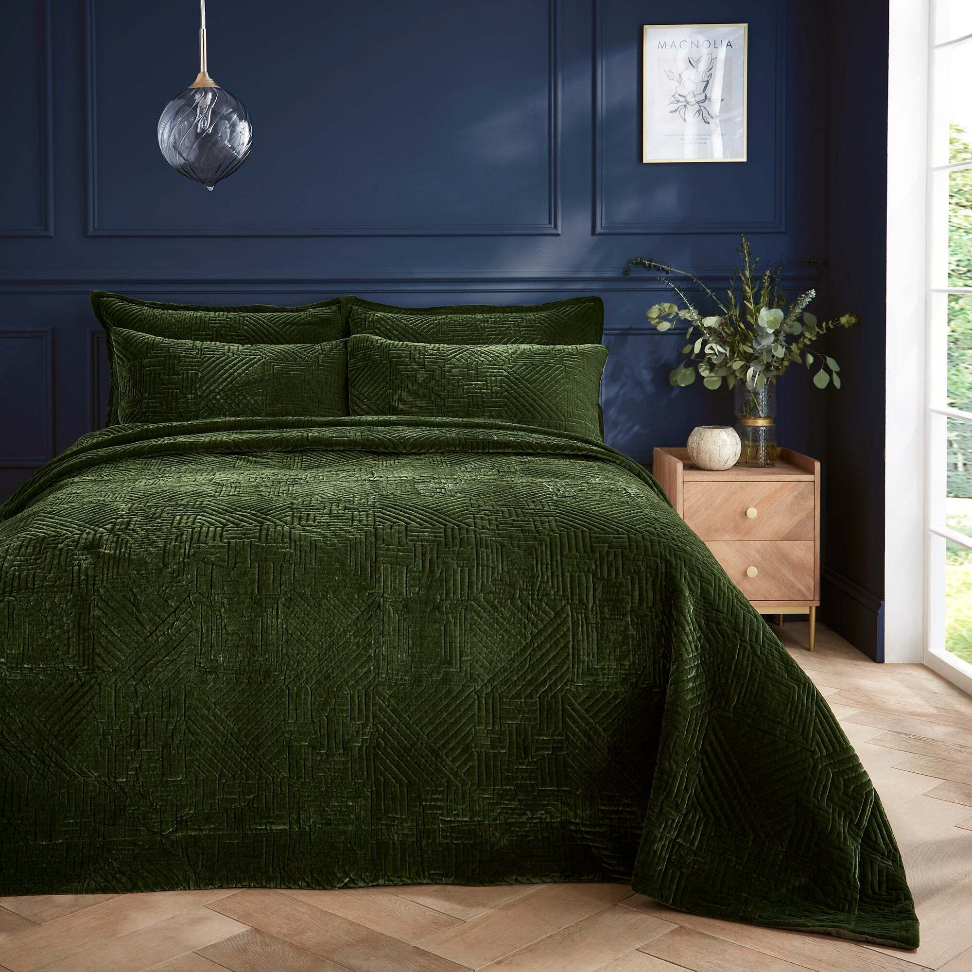 Haisley Geo Bedspread Olive (Green) by Dunelm