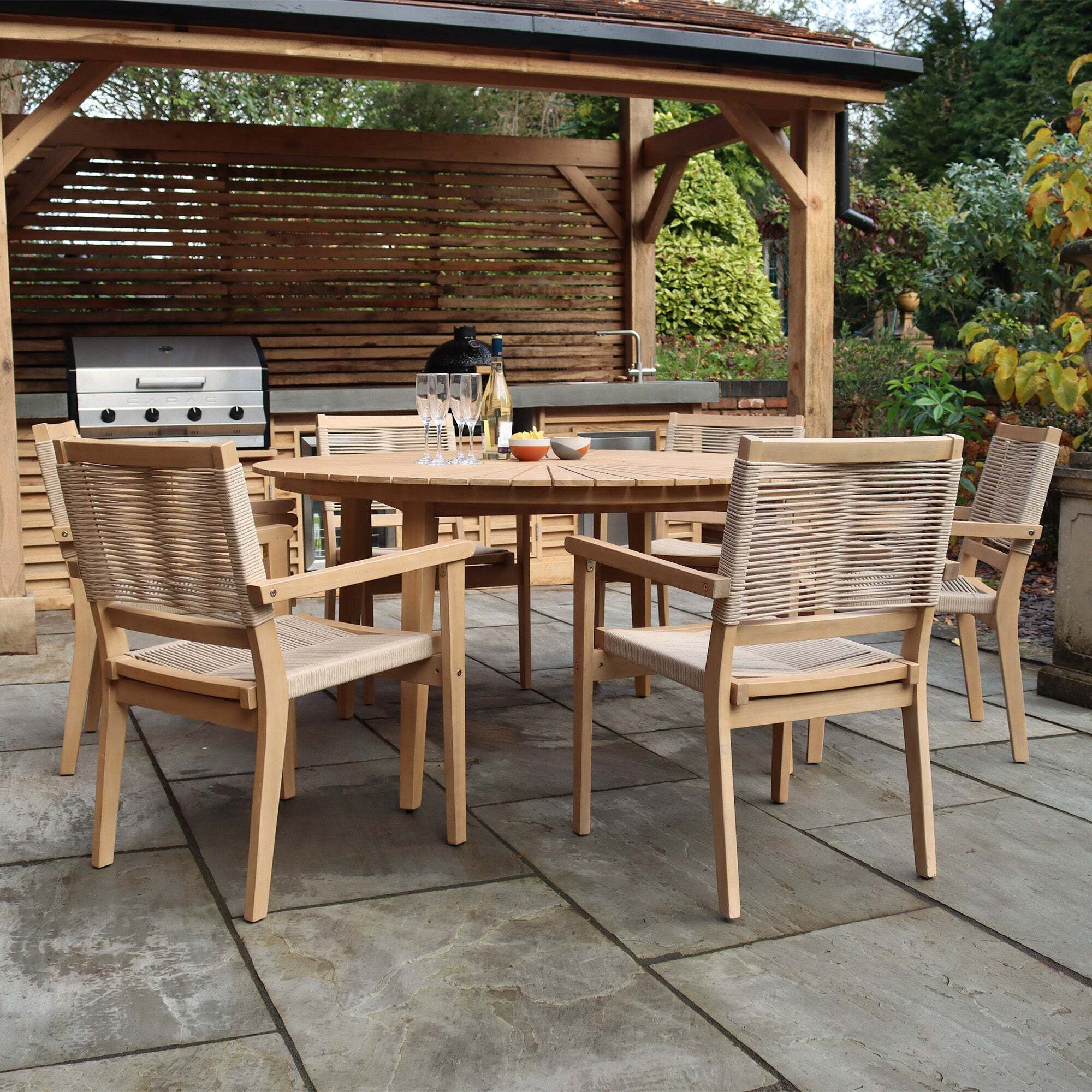 Roma 6 Seater Dining Set with 6 Stacking Rope Chairs Natural by Dunelm