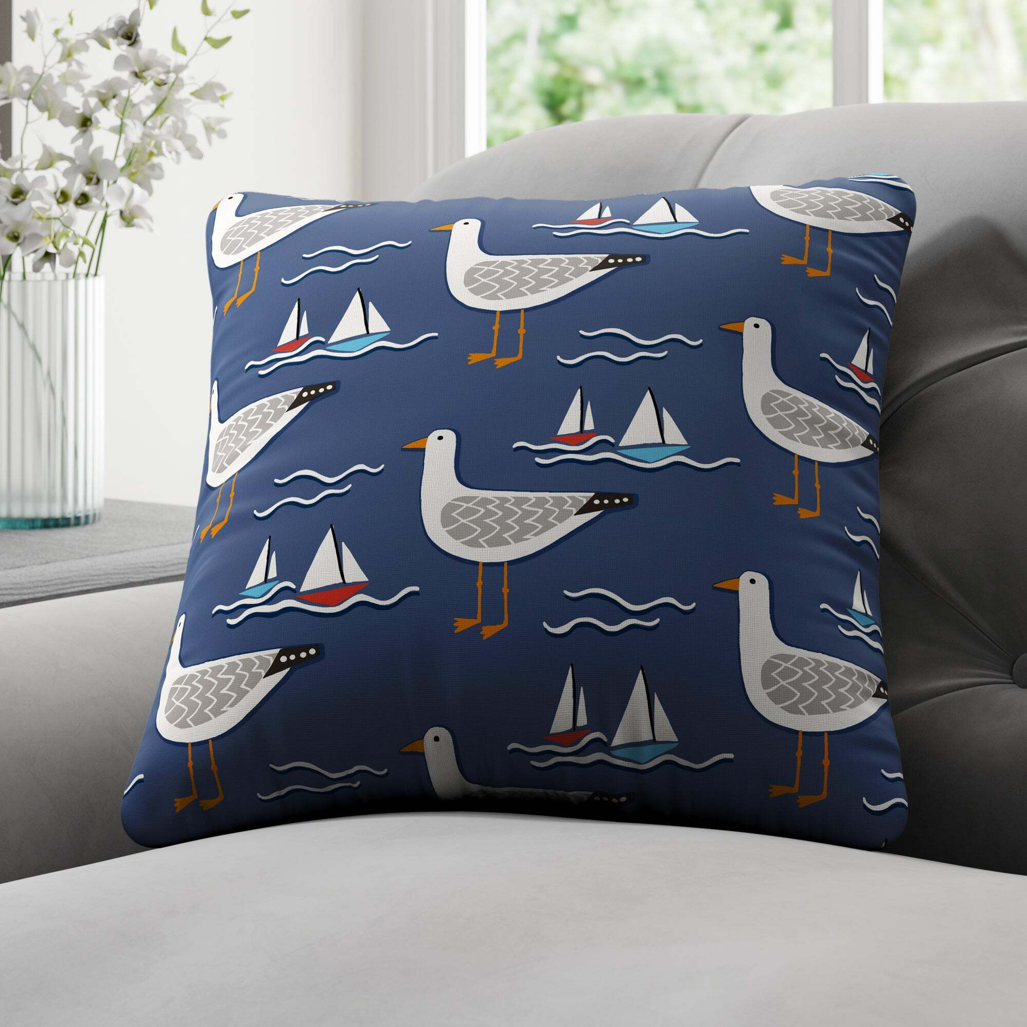 Coastal Gull Made to Order Cushion Cover Gull Navy by Dunelm